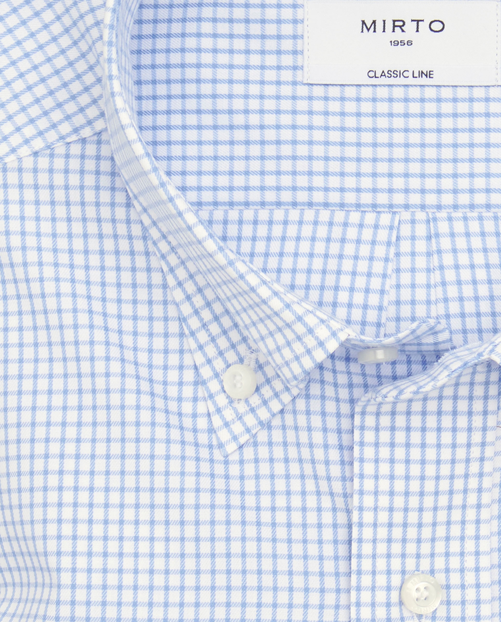 Camisa Clássica aos Quadrados com Colarinho com Botões Azul-claro-4