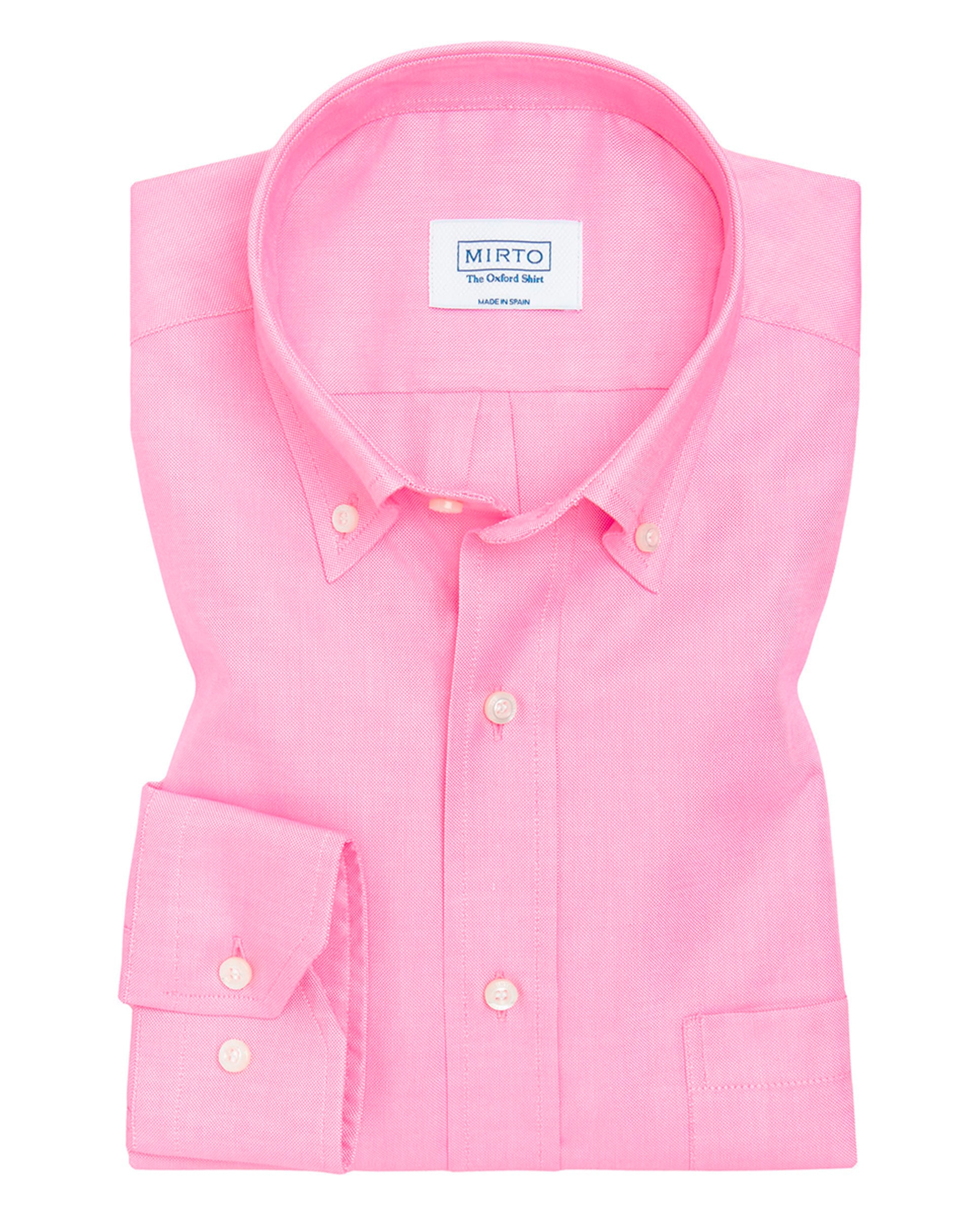 Camisa Oxford Casual de Manga Comprida Rosa-3