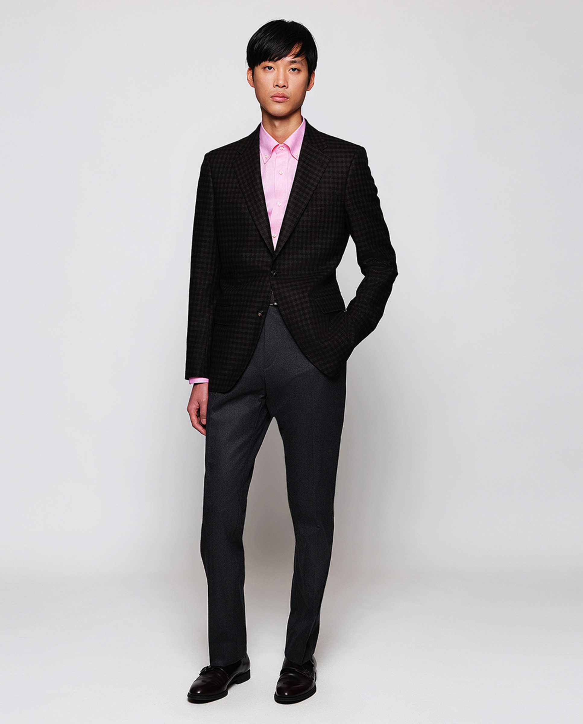 Camisa Oxford Casual de Manga Comprida Rosa-5