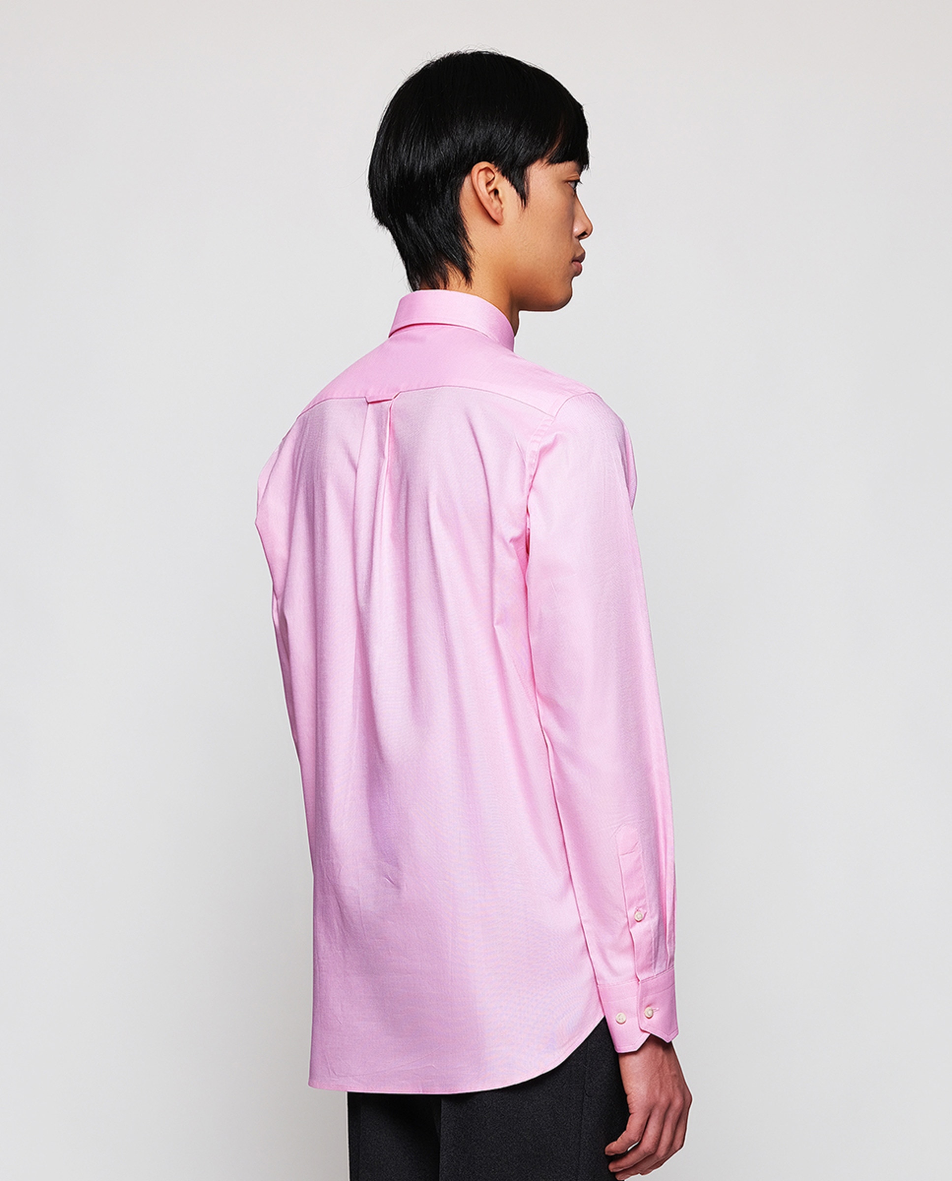 Camisa Oxford Casual de Manga Comprida Rosa-2
