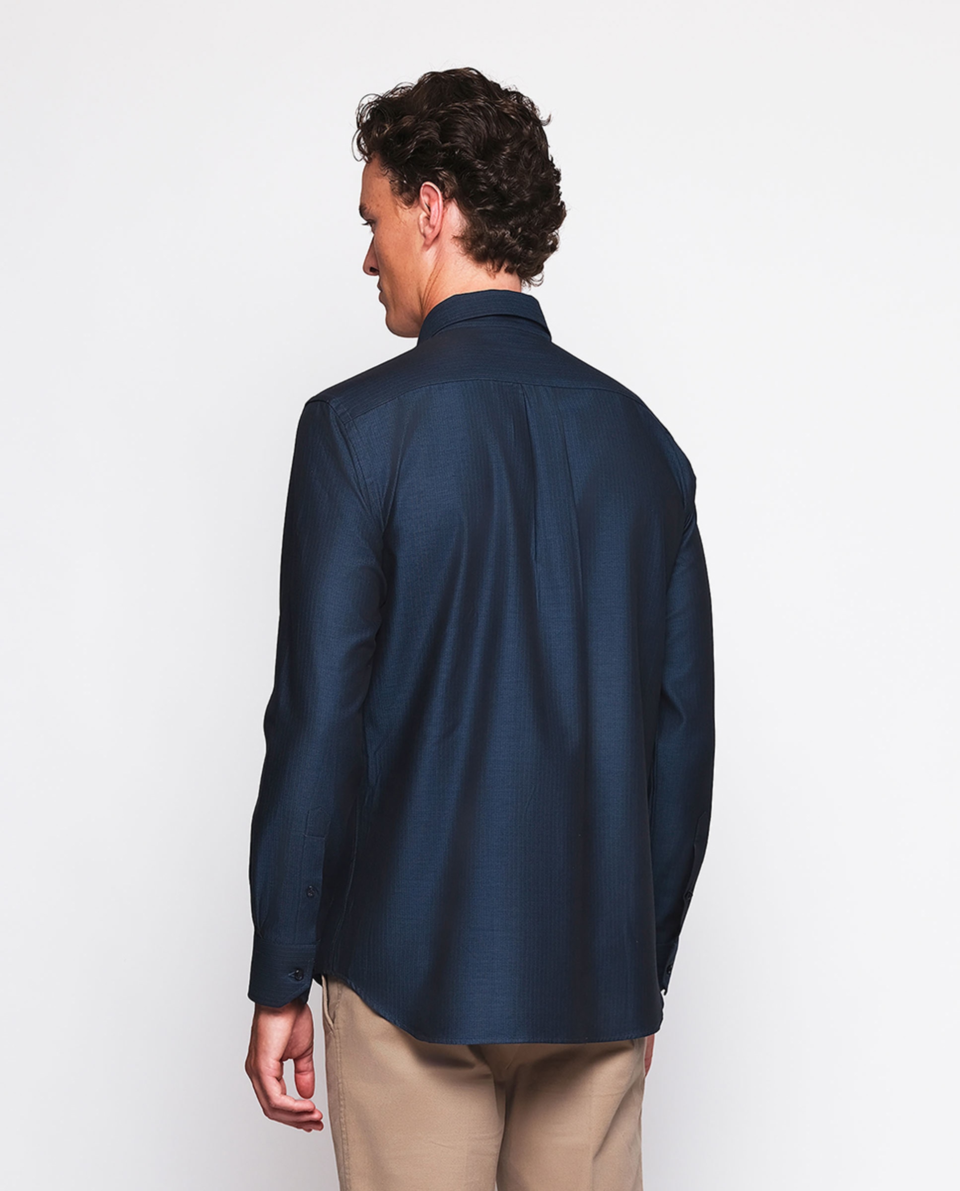 Camisa Casual Lisa com Manga Comprida Verde-escuro-2