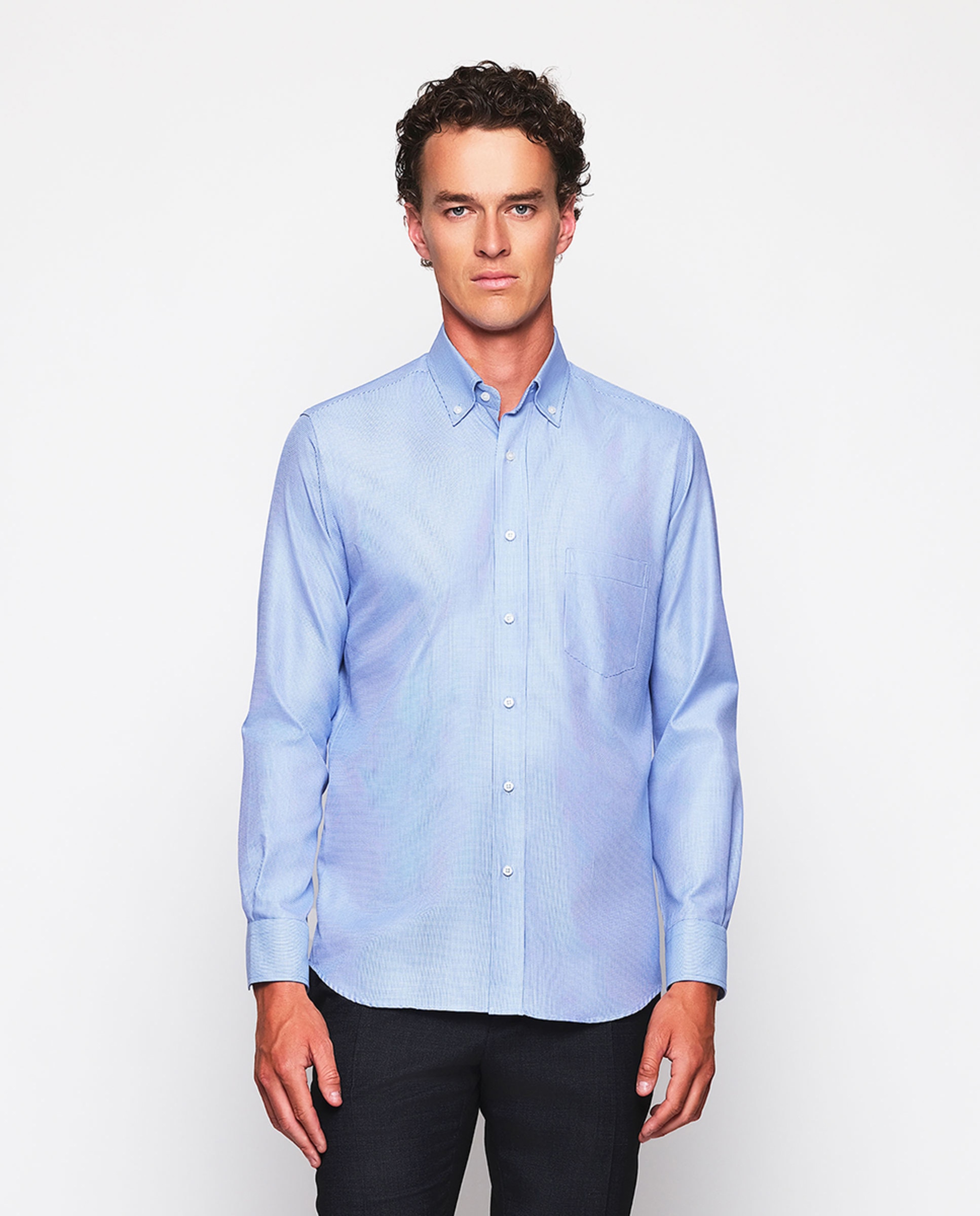 Camisa Casual Lisa com Manga Comprida Azul-marinho-1