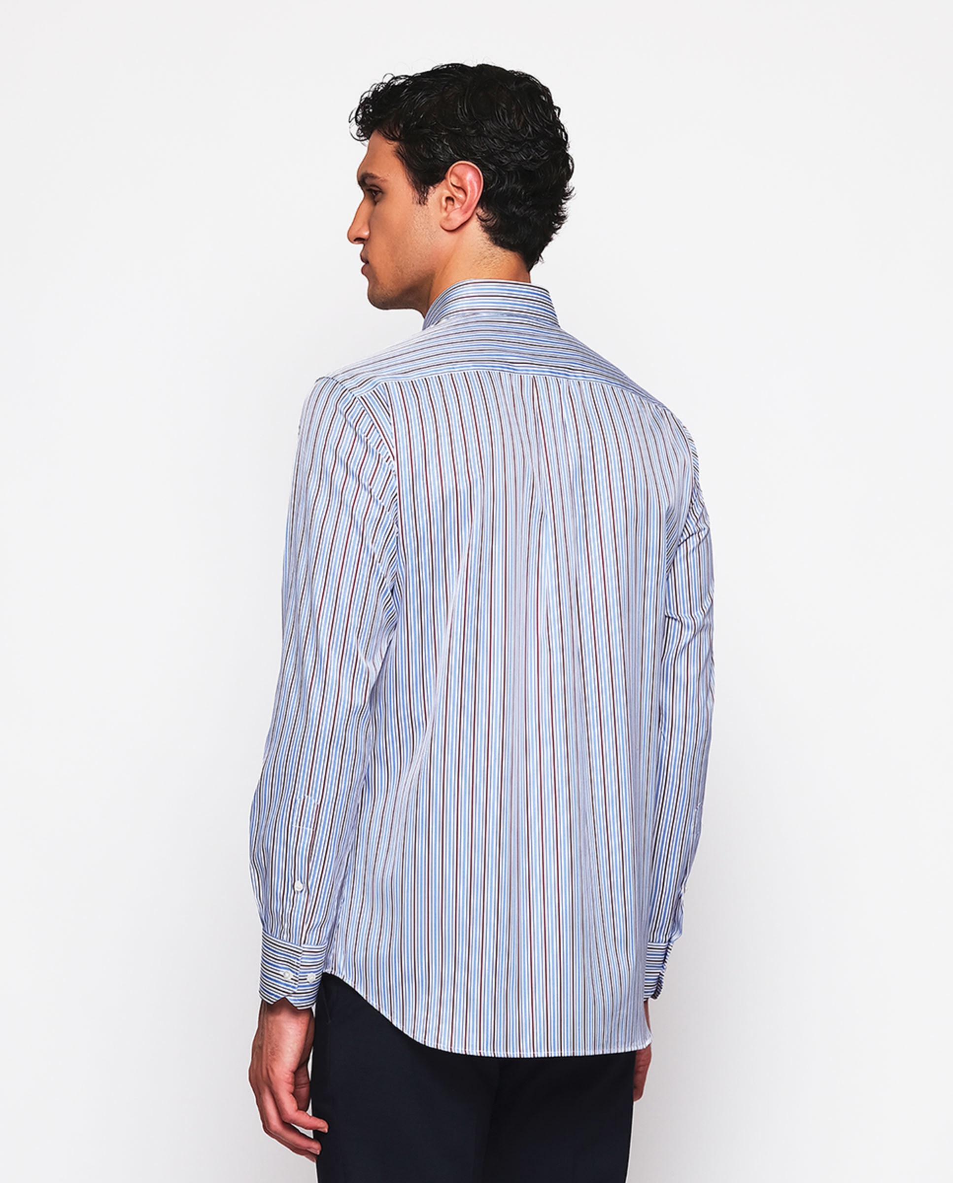 Camisa Casual às Riscas com Manga Comprida Azul-2