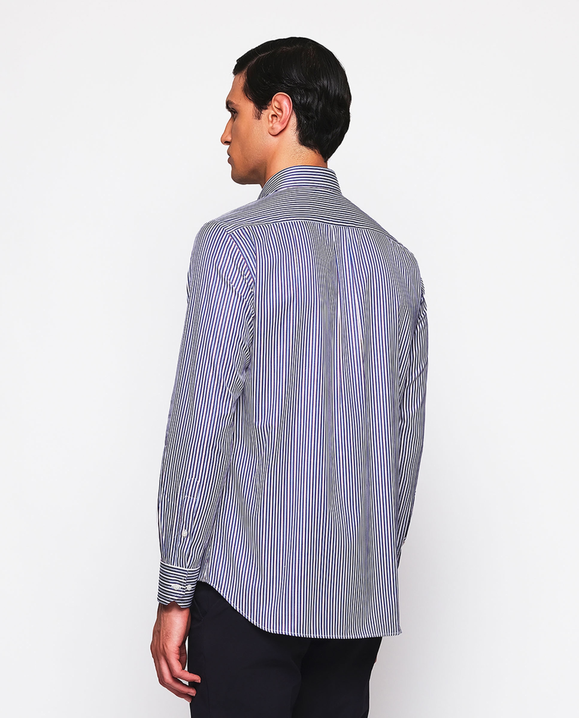 Camisa Casual às Riscas com Manga Comprida Azul-marinho-2