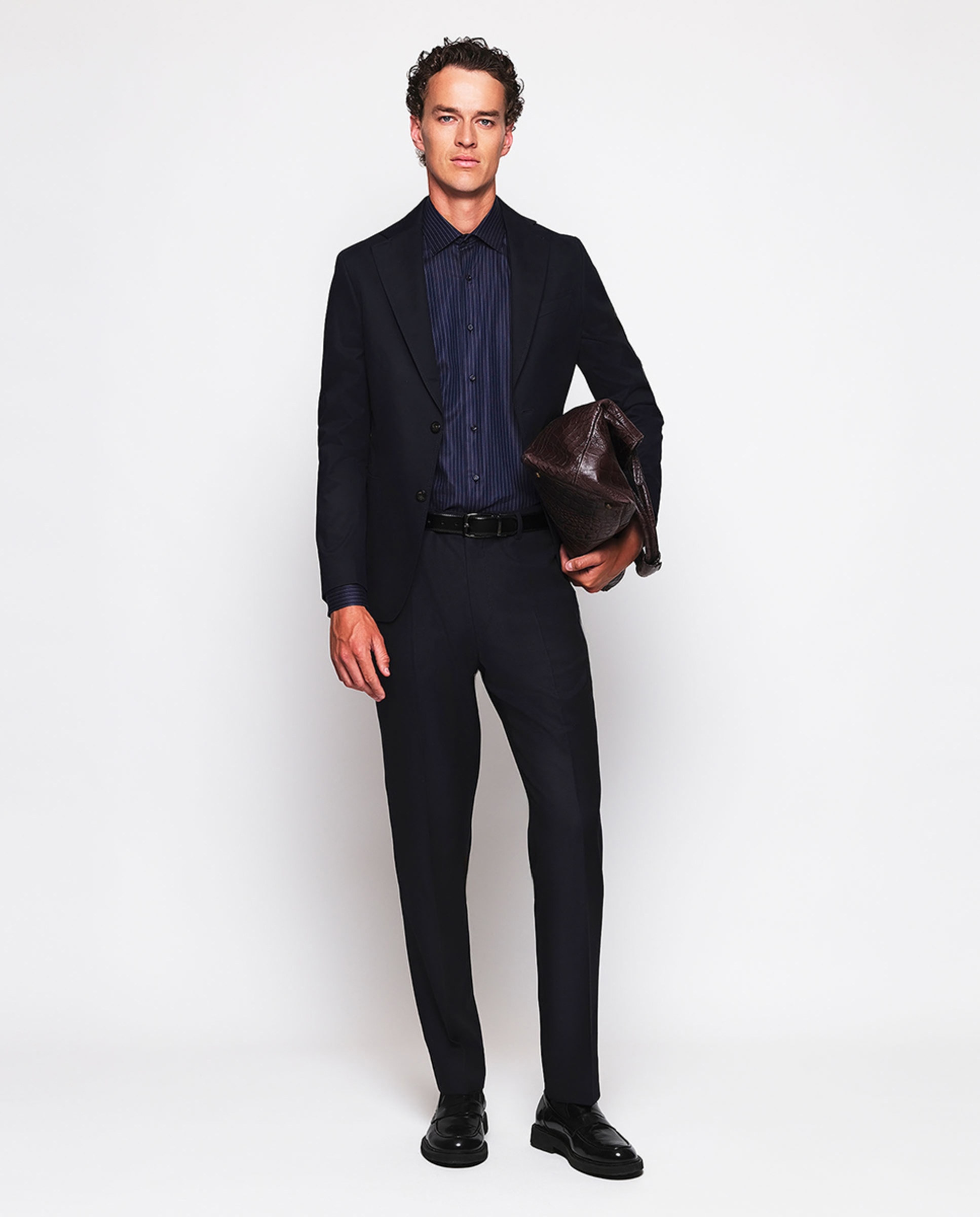 Camisa Casual às Riscas com Manga Comprida Azul-marinho-5