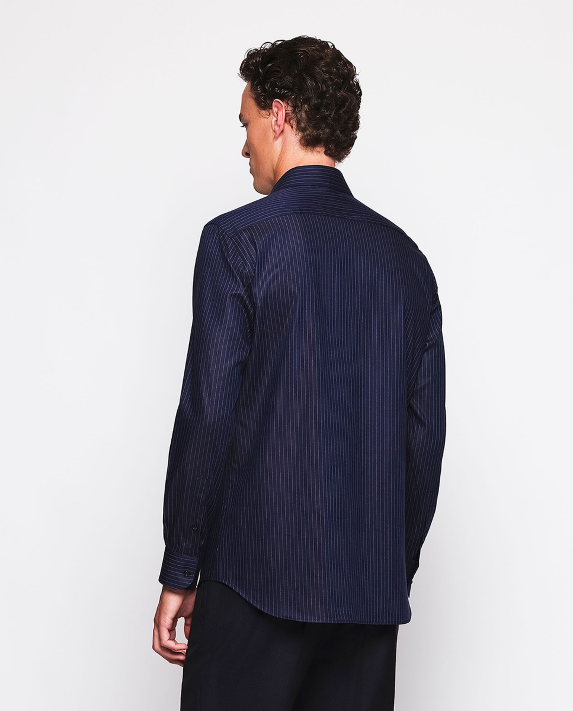 Camisa Casual às Riscas com Manga Comprida Azul-marinho-2