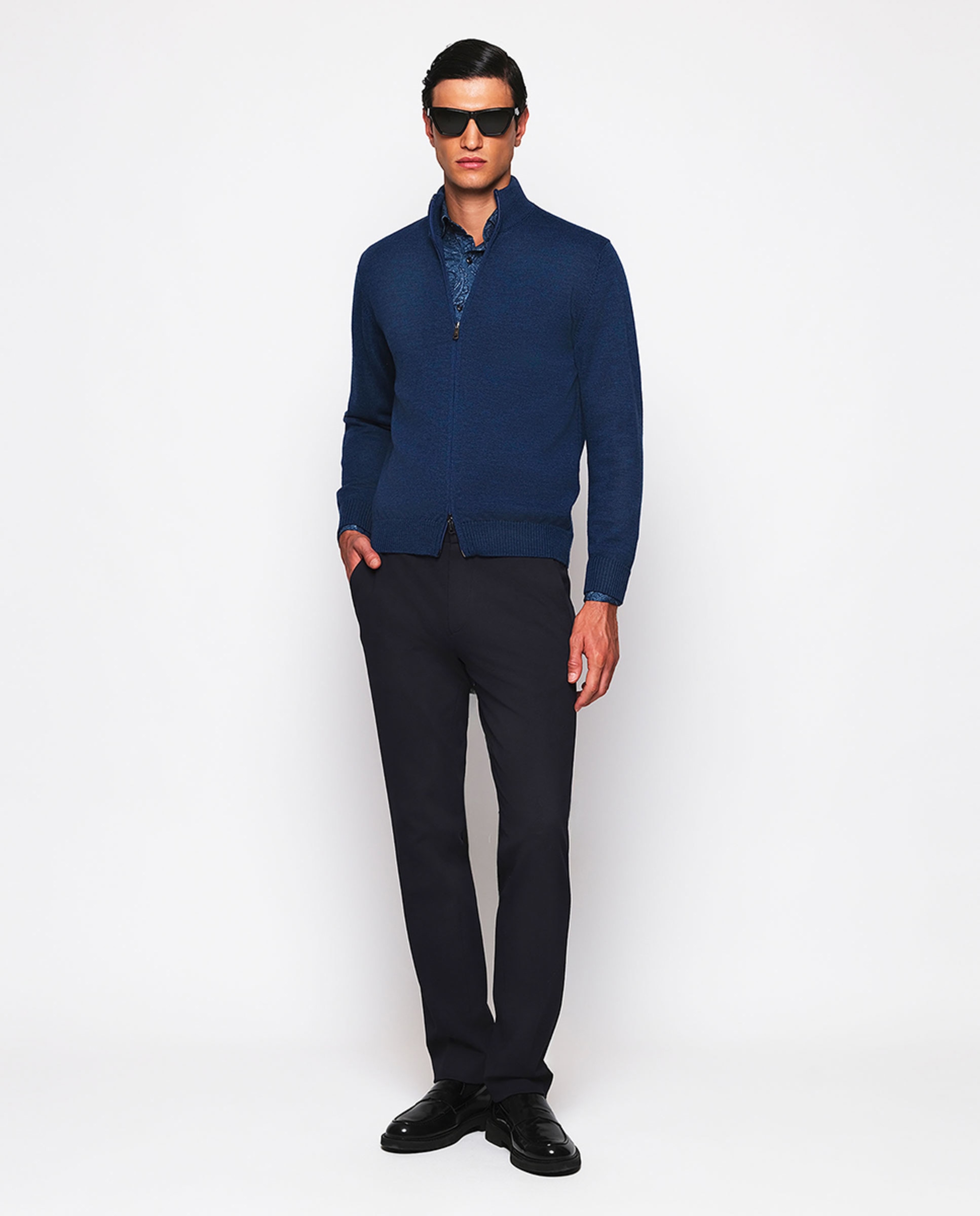 Casaco com Estrutura Melange com Fecho de Correr Azul-marinho-4