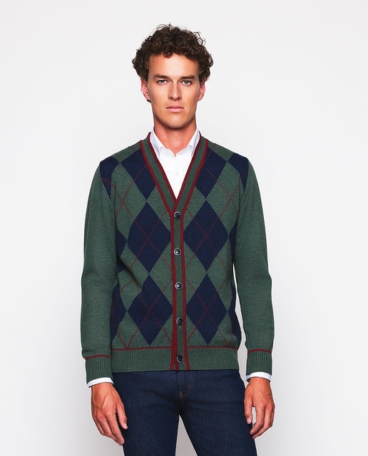 Imagem 0 de Cardigan 100% Lã com Losangos à Frente