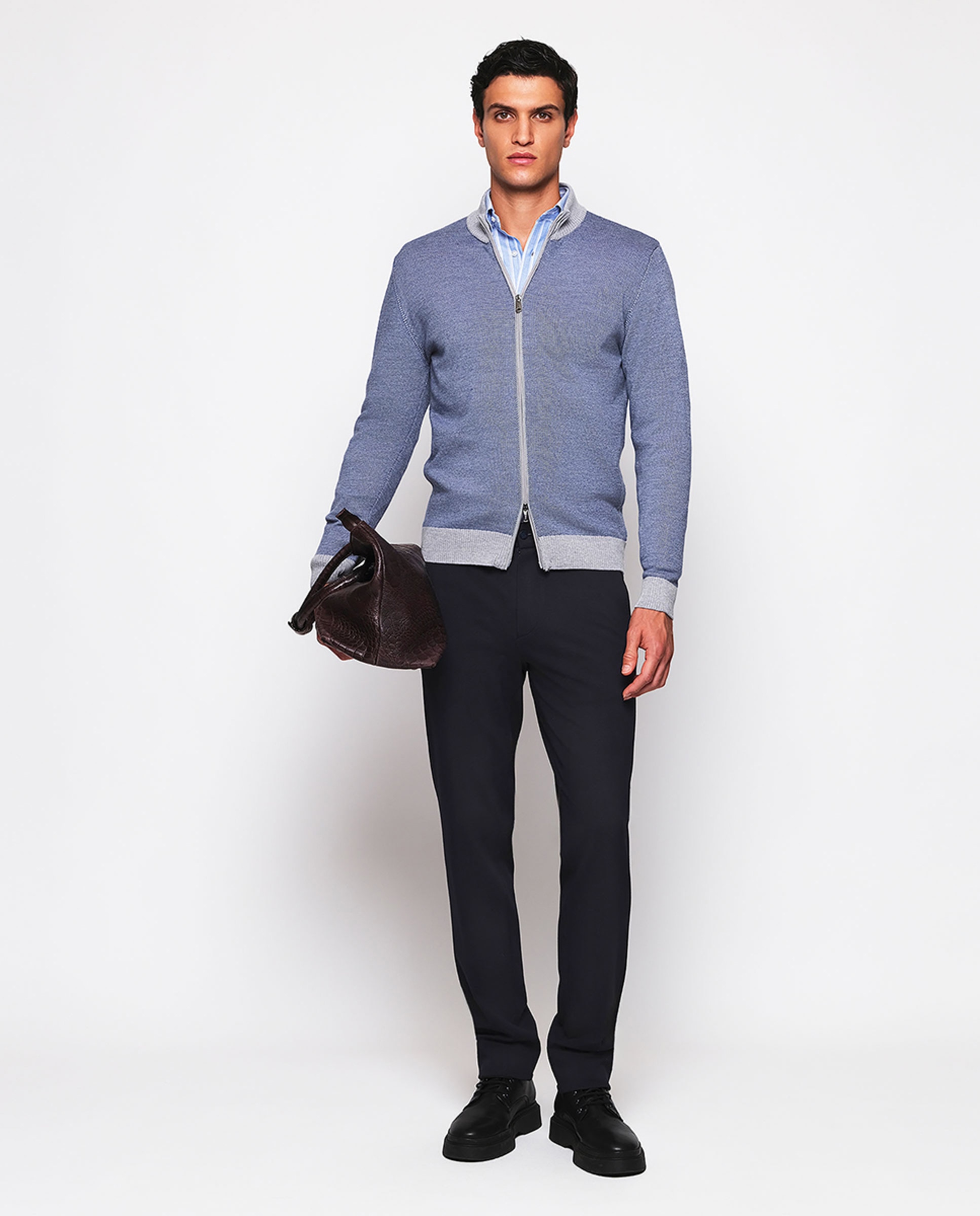 Casaco de Estrutura Melange com Fecho de Correr Azul-4