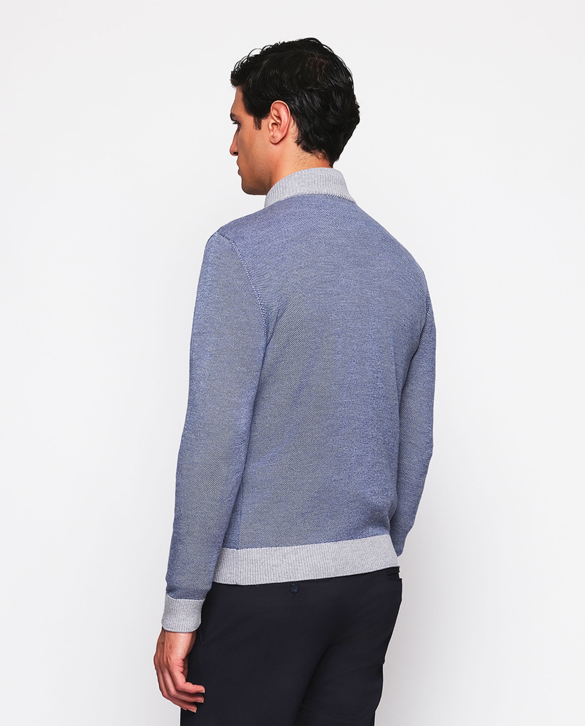 Casaco de Estrutura Melange com Fecho de Correr Azul-2