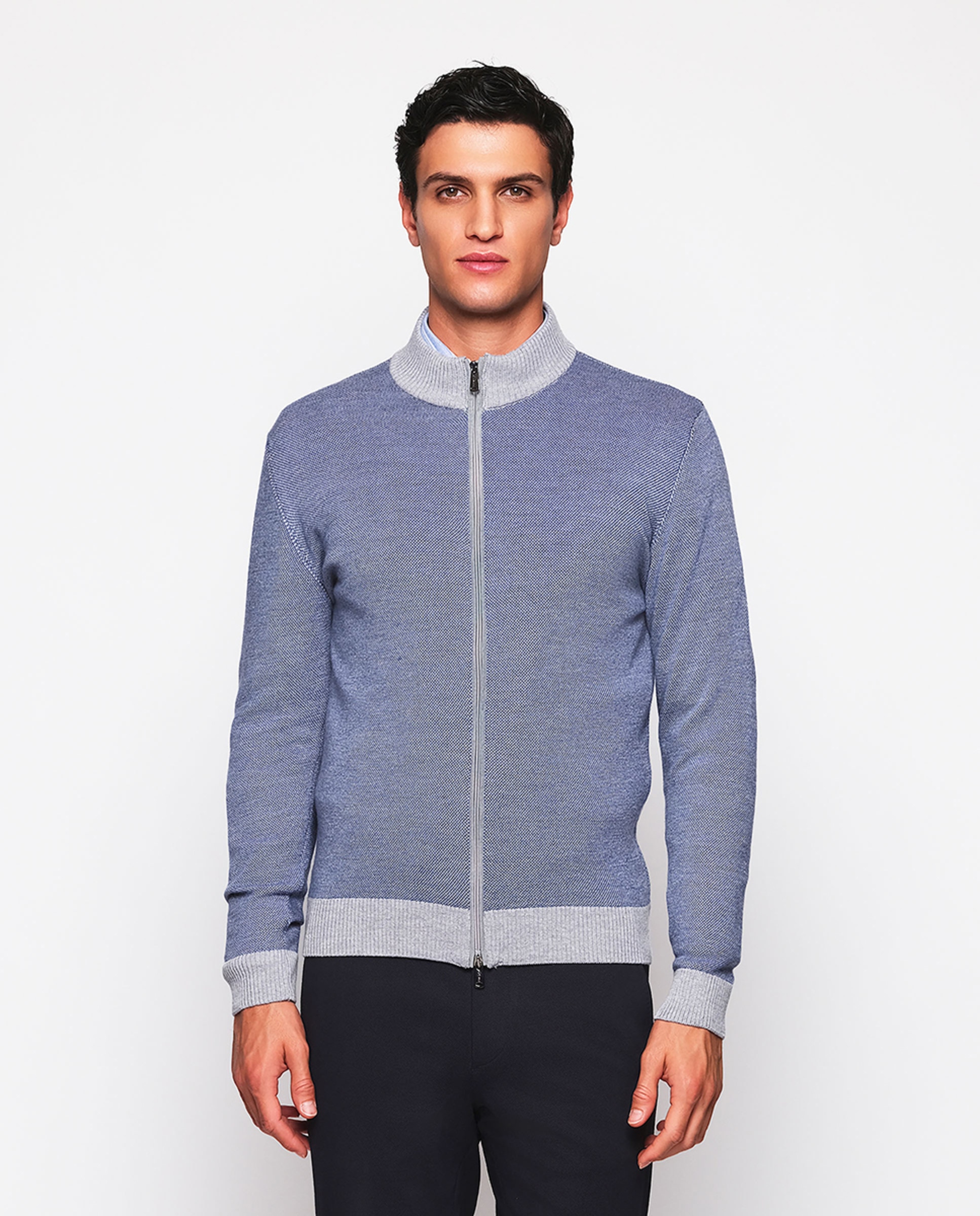 Casaco de Estrutura Melange com Fecho de Correr Azul-1