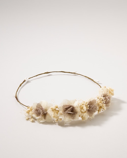 Imagen 0 de Corona media flores rafia bicolor y gypso