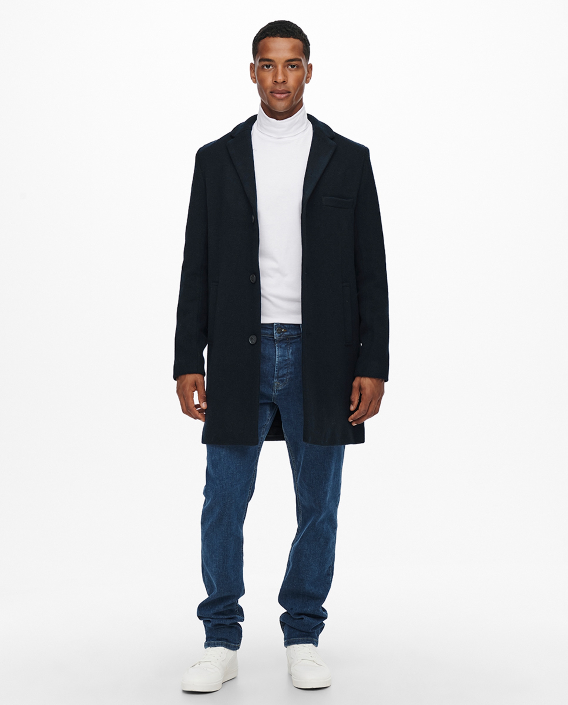 Abrigo de hombre de paño con corte clásico regular fit - Only & Sons - Azul marino Azul marino-6