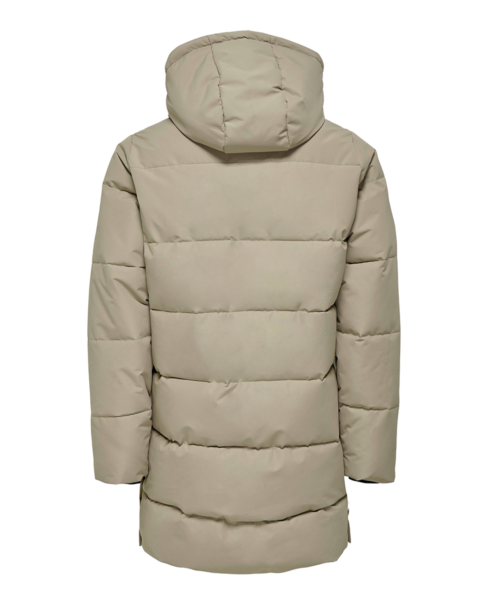 Sobretudo Puffer Comprido com Capuz Bege-7