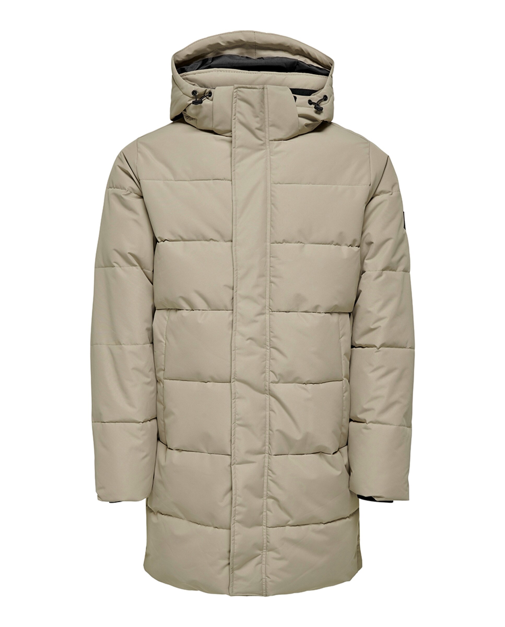 Sobretudo Puffer Comprido com Capuz Bege-6
