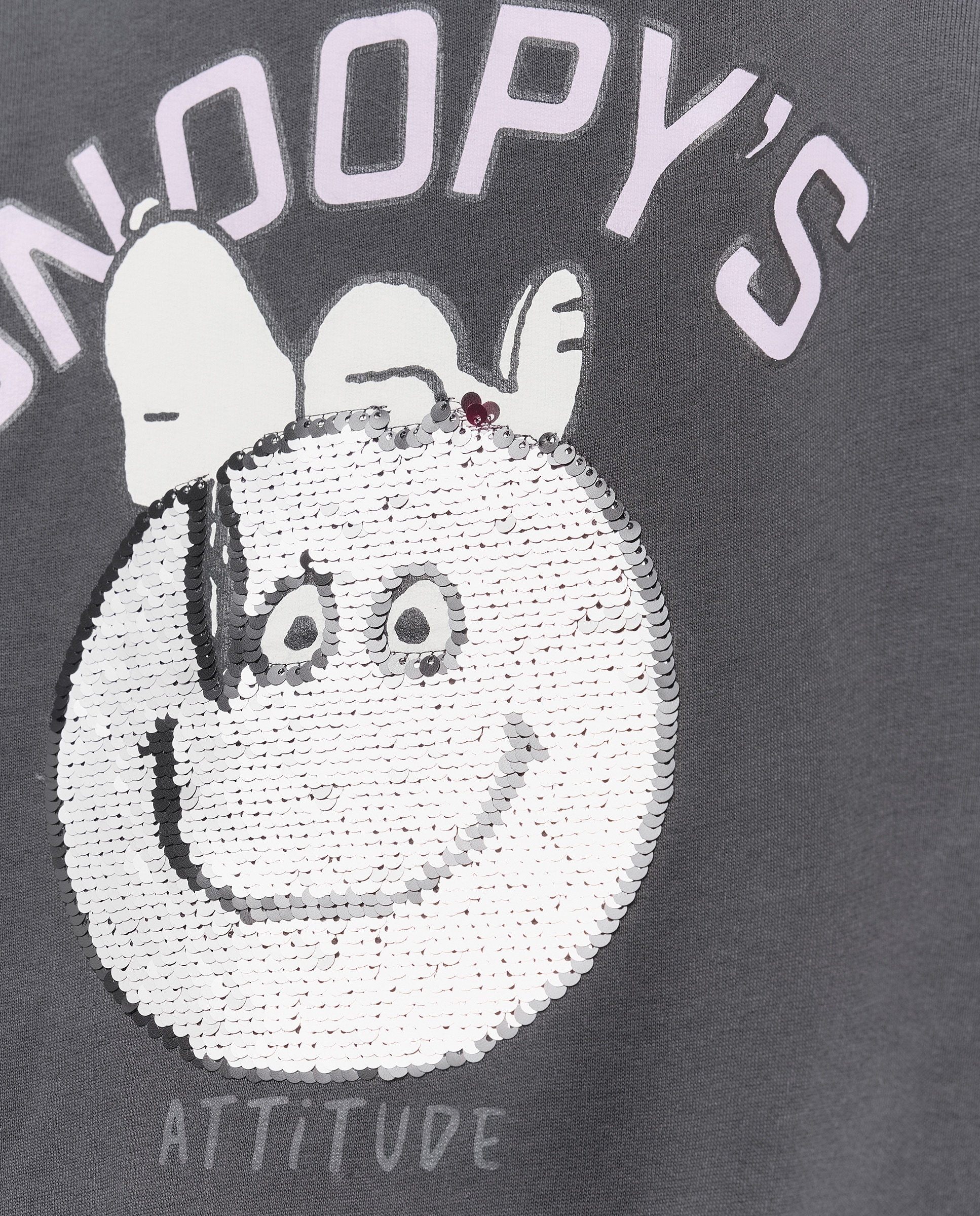 Sweatshirt de Decote Redondo com Estampado Posicional Snoopy Smiley e Lantejoulas Reversíveis Kids El Corte Inglés 830 Antracite-5