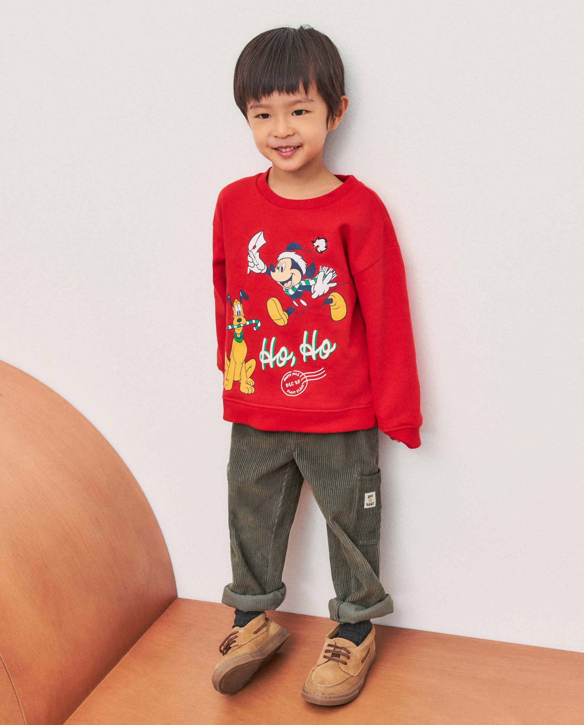 Sweatshirt de Gola Redonda e Estampado de Fantasia Mickey Fechada Vermelho-1