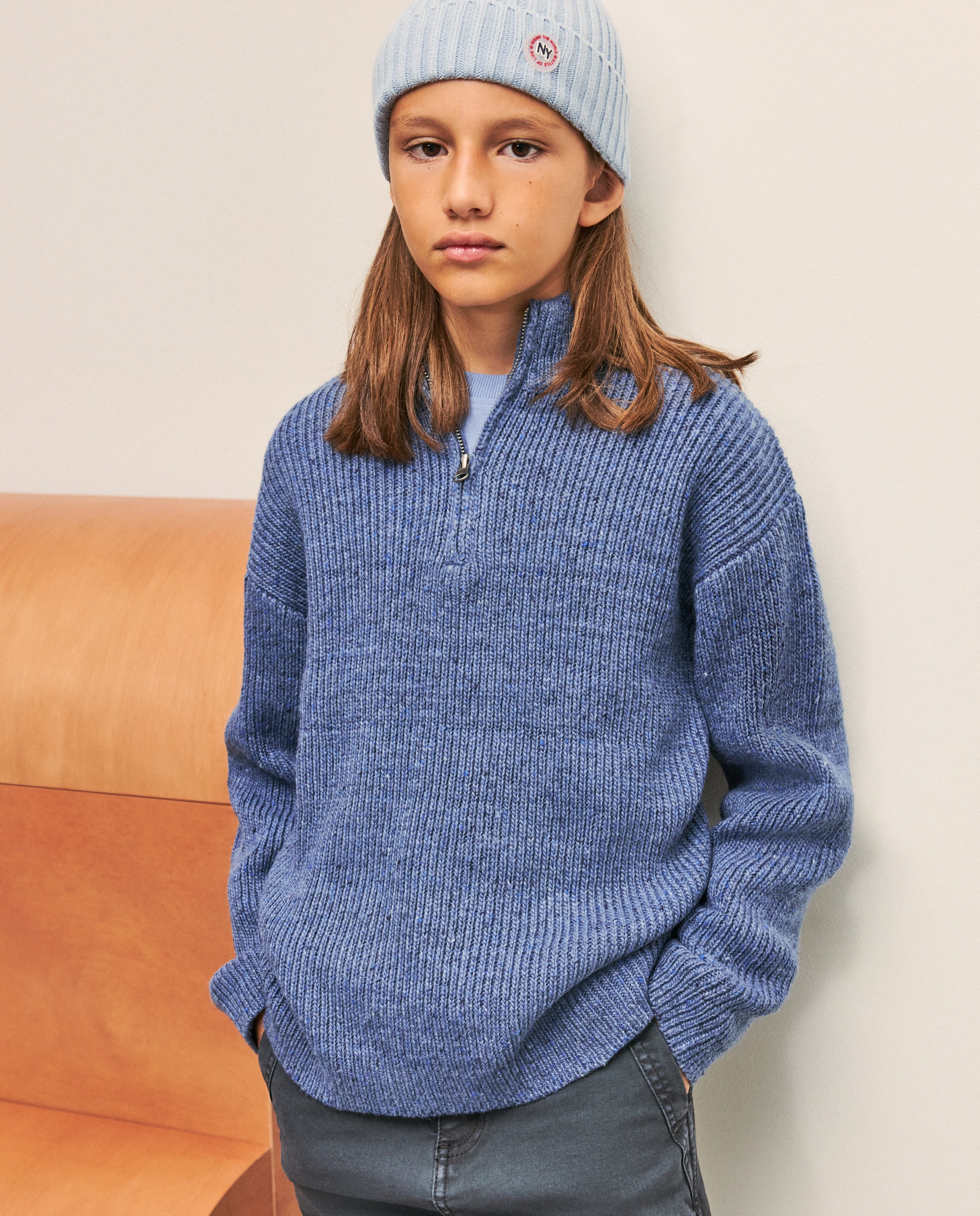 Camisola de Malha de Tricot Lisa com Gola Redonda 400 Azul-2