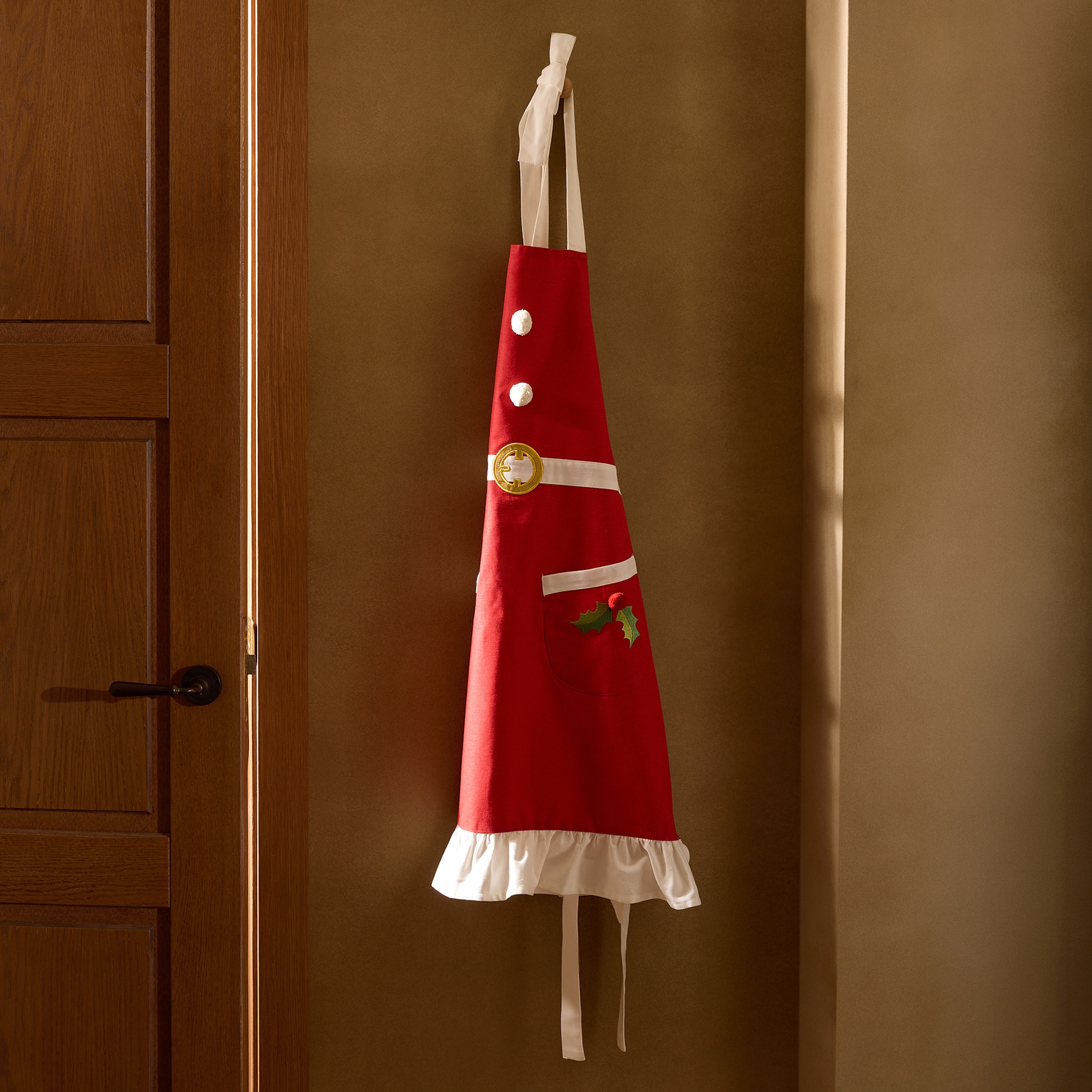 Avental natalício de algodão sustentável Miss Santa Vermelho-1