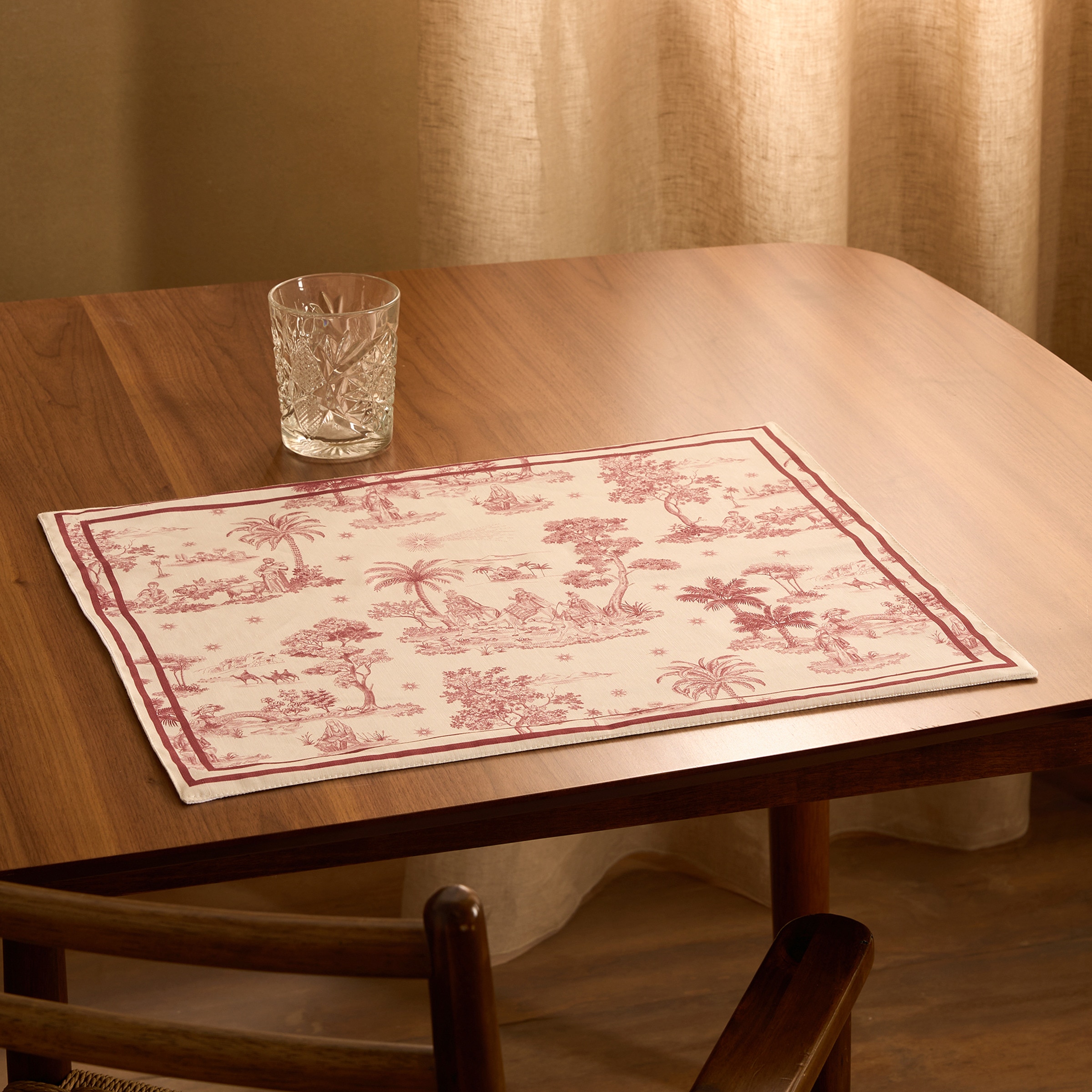 Individual de Linho e Algodão Oriente Grená-1