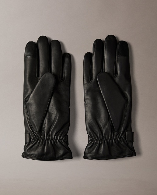 Imagen 0 de Guantes de piel con logo Calvin Klein de hombre.