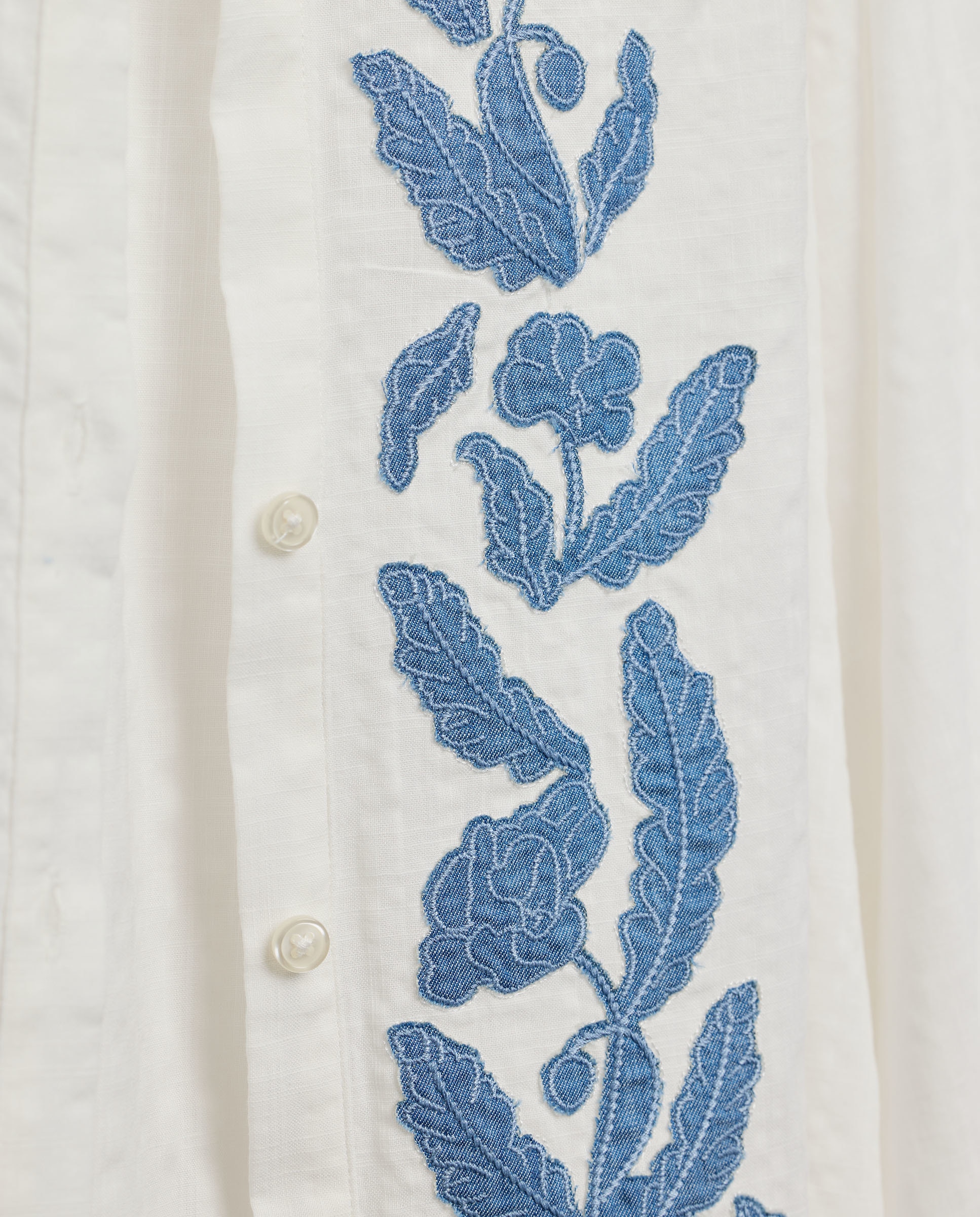 Blusa de Manga Comprida com Bordado de Folhas Branco-5