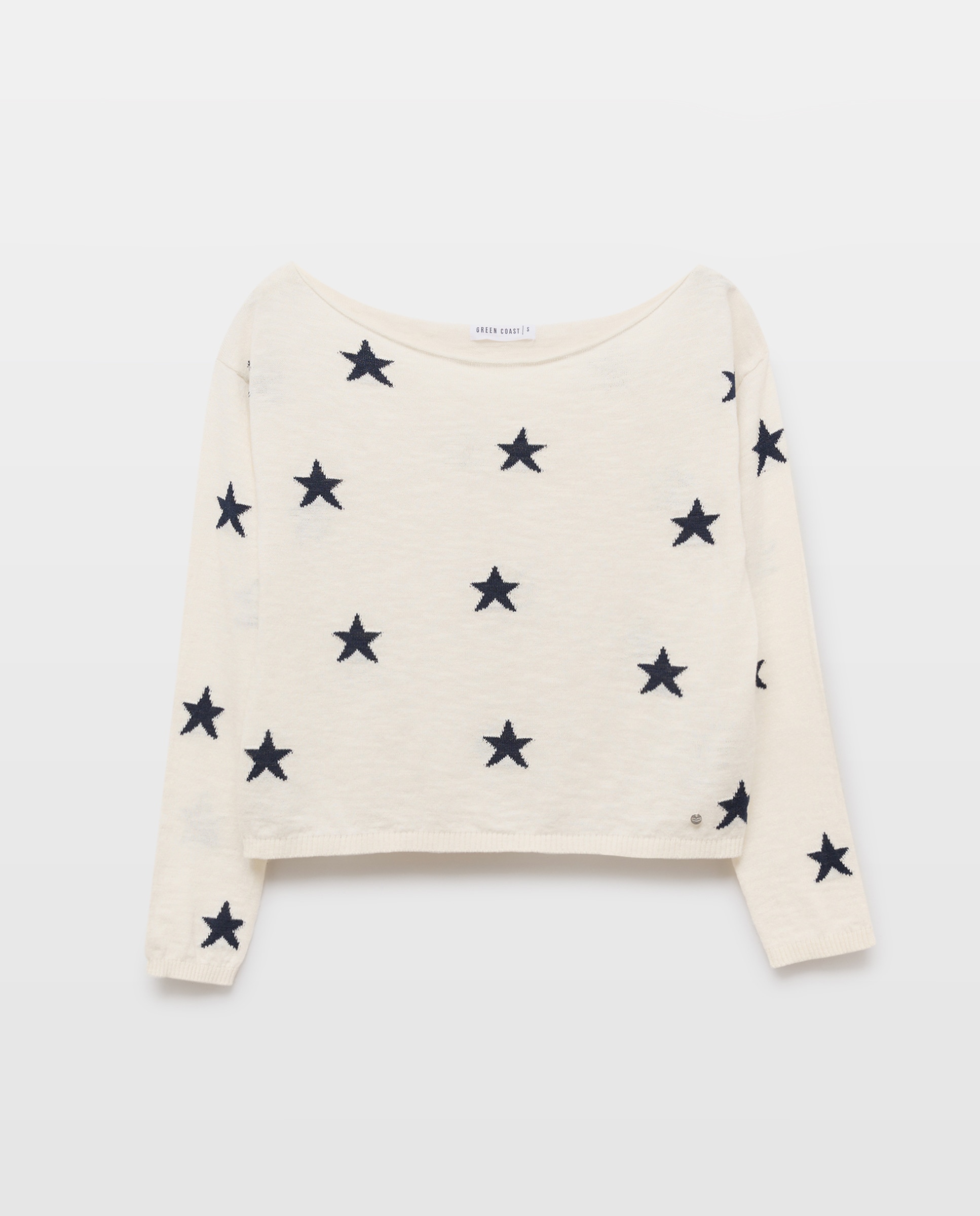 Camisola de Malha de Manga Comprida e Decote Redondo Branco-5