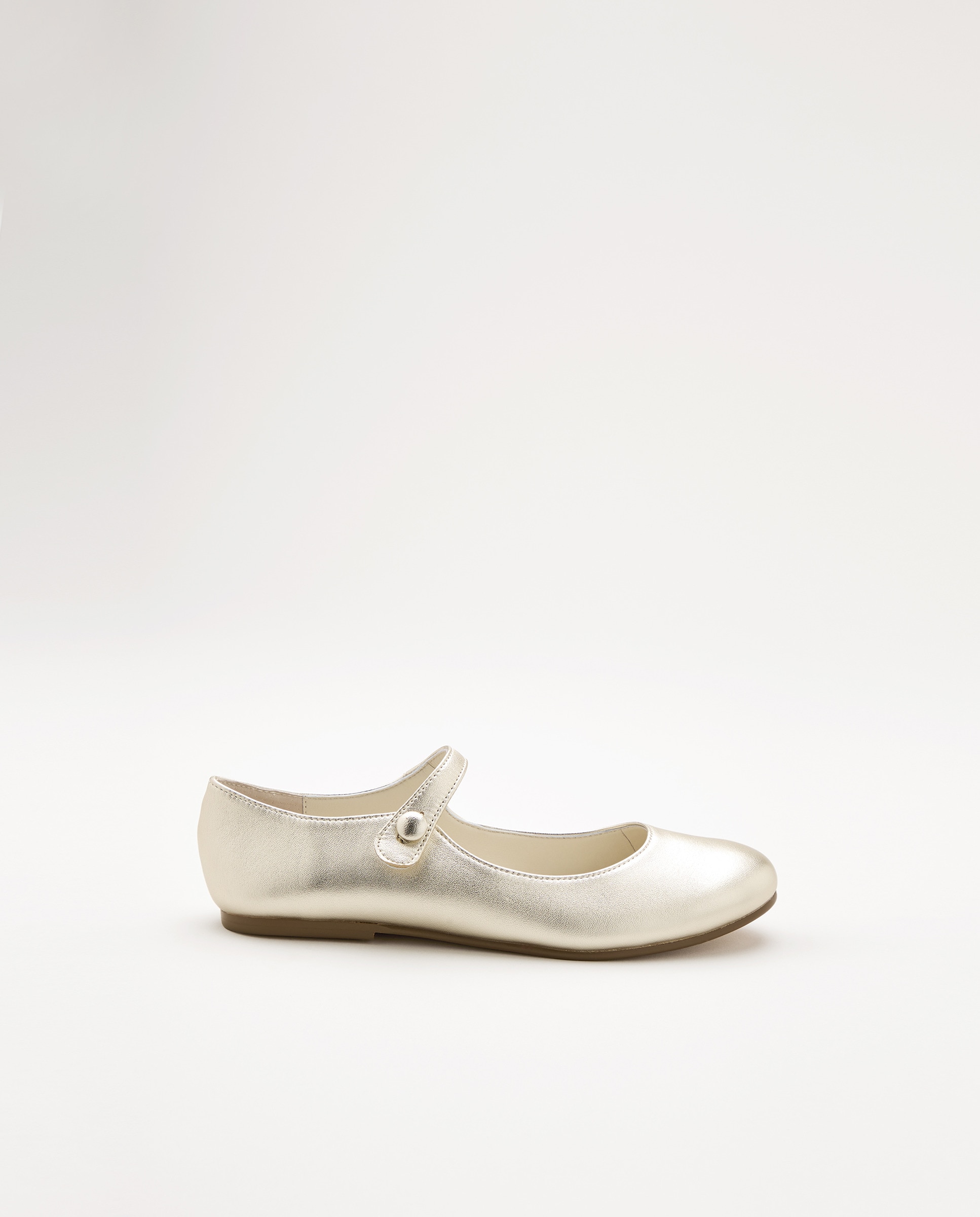 Sapatos de Presilha com Botão e em Pele Ouro-1