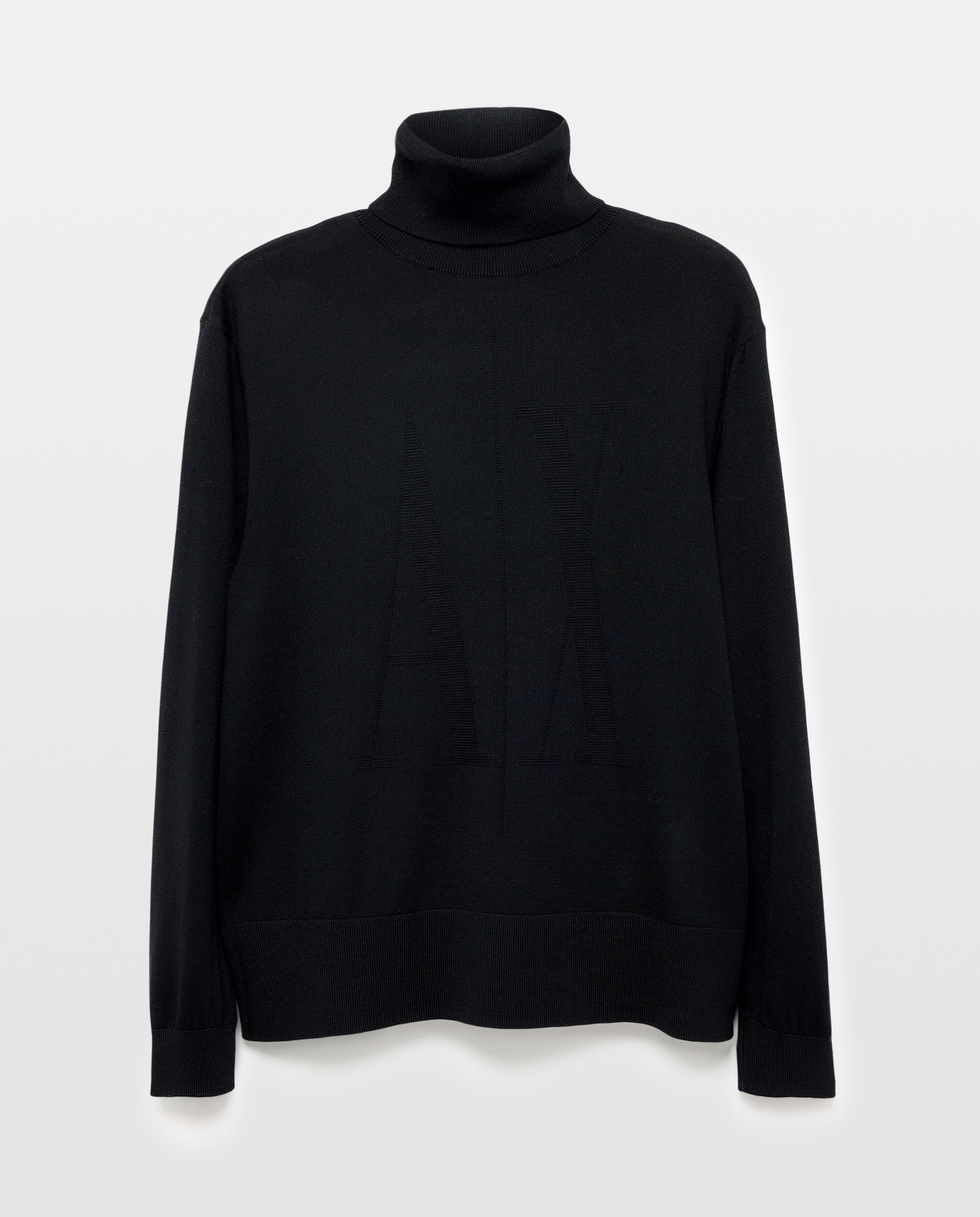 Camisola de Malha Merino com Gola Dobrada Icon Preto-4