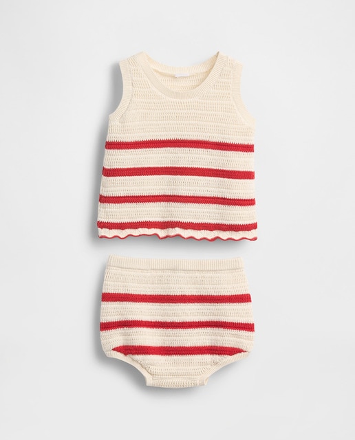 Imagen 0 de Conjunto de top y pantalón corto de punto de ganchillo de algodón suave de bebé