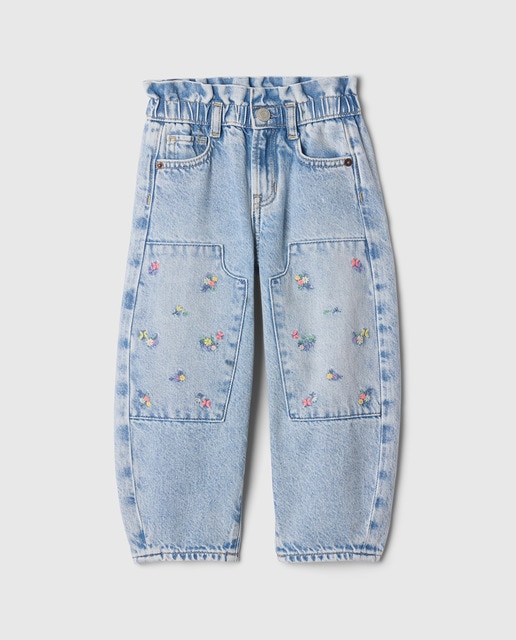 Imagen 0 de Pantalón vaquero con flores  y cintura elástica de niña