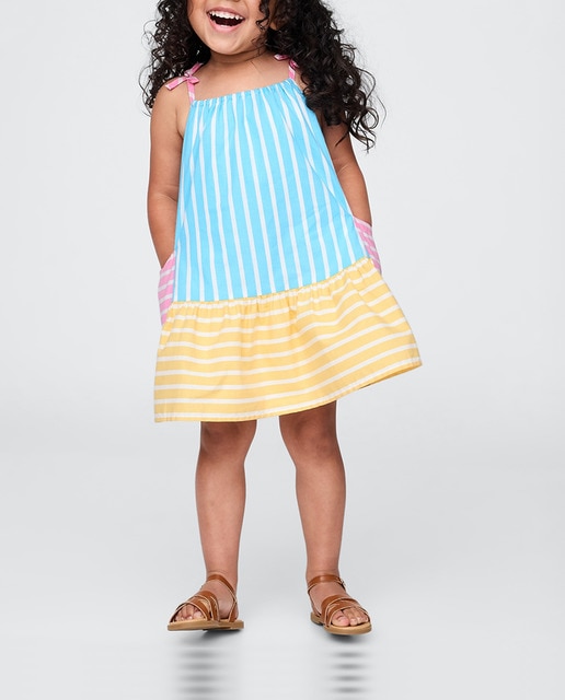 Imagen 0 de Vestido de rayas mixtas de popelina para bebés y niñas pequeñas
