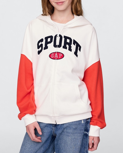 Imagen 0 de Sudadera con capucha con cremallera completa y logotipo de GAP SPORT en la parte delantera de niña
