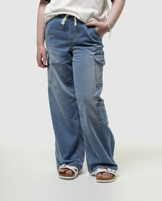 Imagen 0 de Pantalón vaquero holgado con cintura elástica con cordones de niña