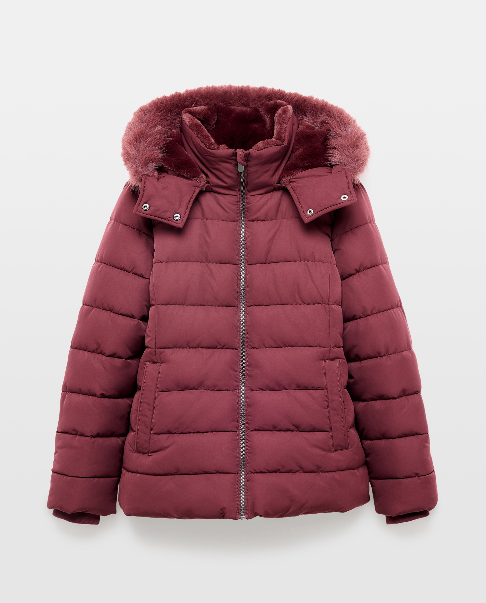 Sobretudo Acolchoado com Capuz e Forro Bordeaux-5