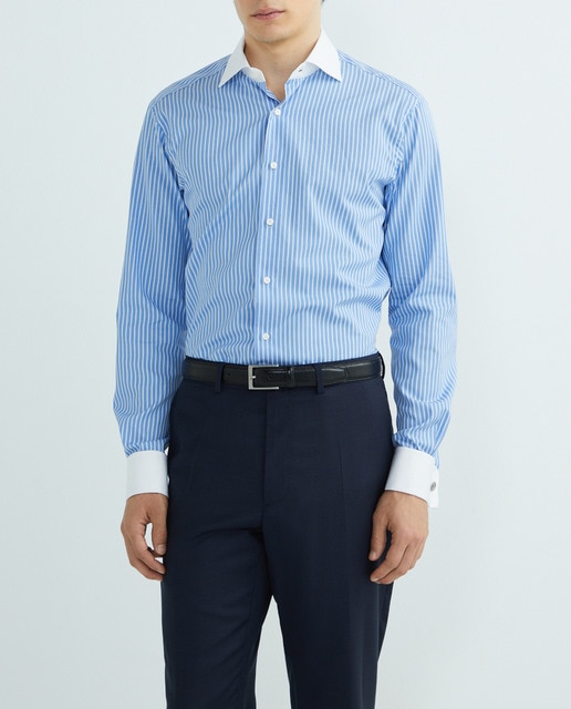 Imagen 0 de Camisa vestir de hombre de hombre cuello y puño doble blanco