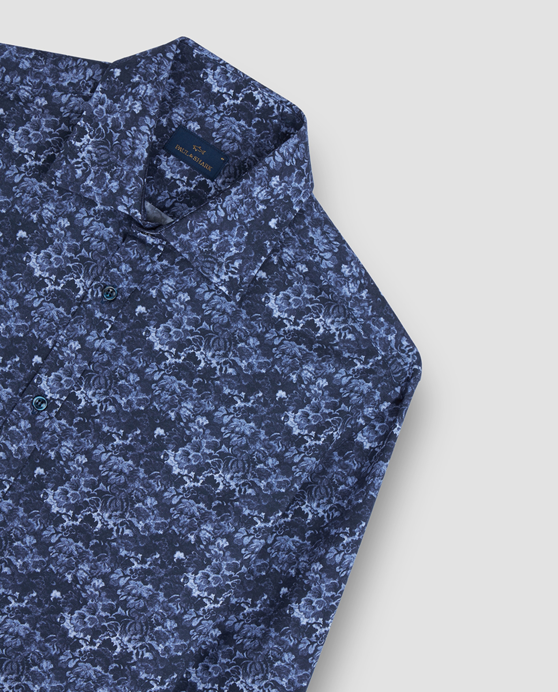 Camisa Casual de Manga Comprida com Estampado Floral sem Botão Tamanhos Grandes Azul-marinho-5