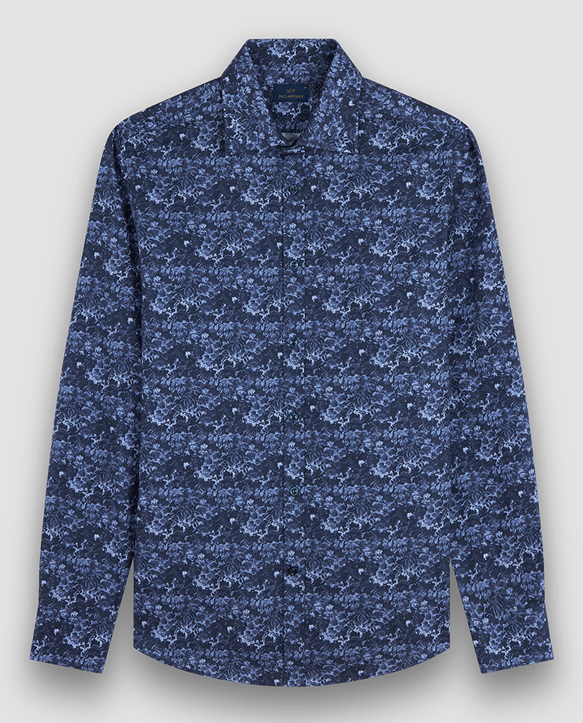 Camisa Casual de Manga Comprida com Estampado Floral sem Botão Tamanhos Grandes Azul-marinho-4