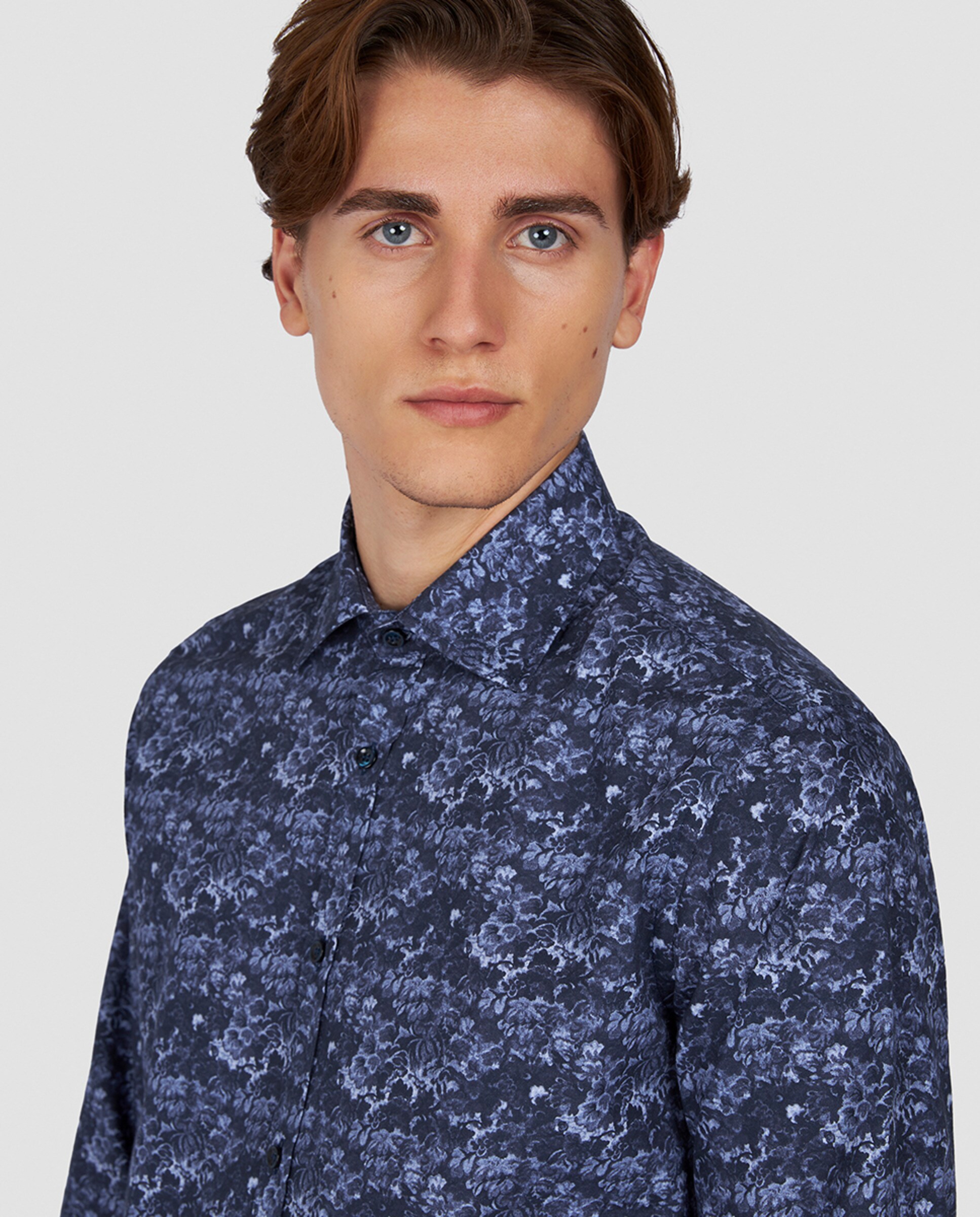 Camisa Casual de Manga Comprida com Estampado Floral sem Botão Tamanhos Grandes Azul-marinho-3
