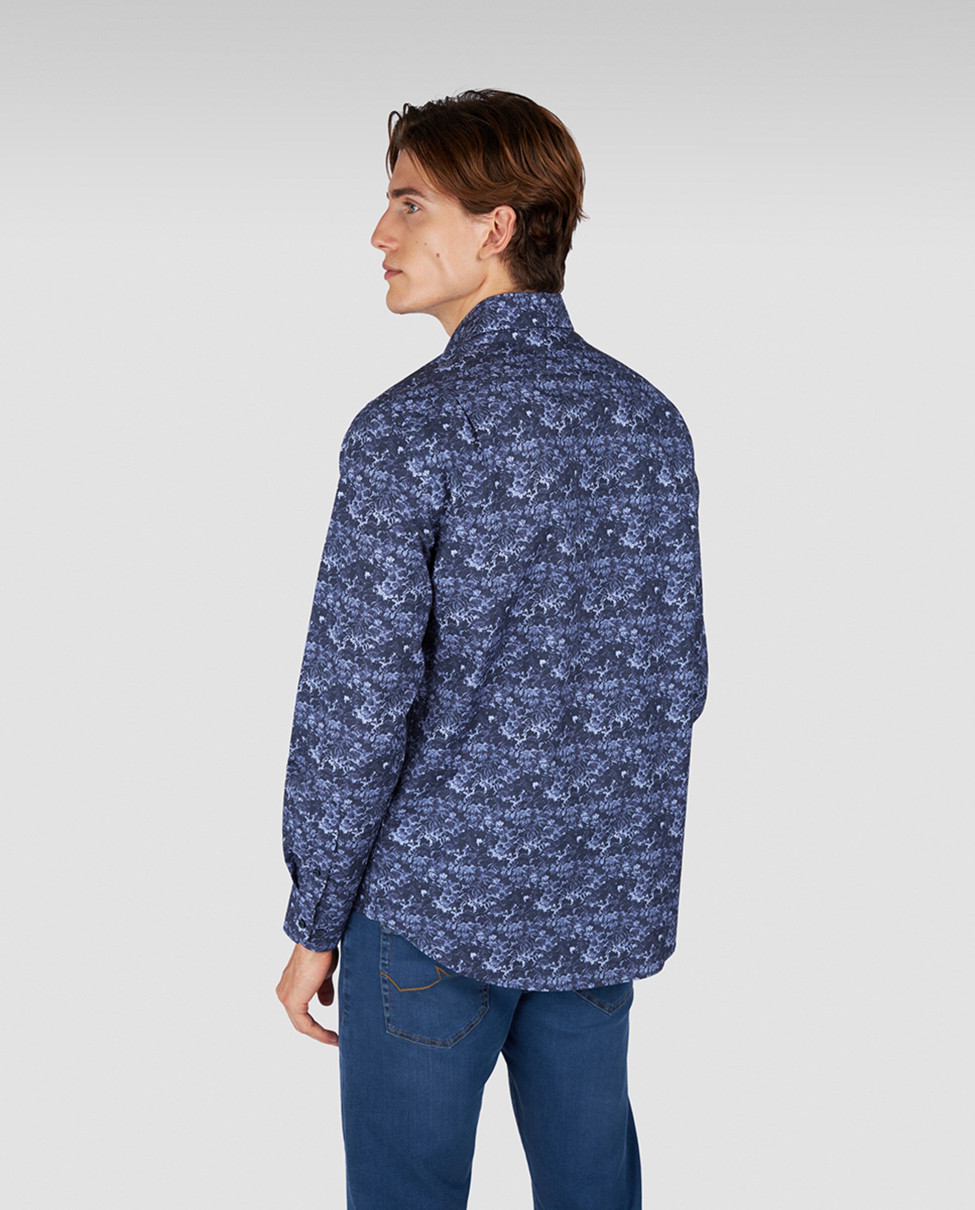 Camisa Casual de Manga Comprida com Estampado Floral sem Botão Tamanhos Grandes Azul-marinho-2