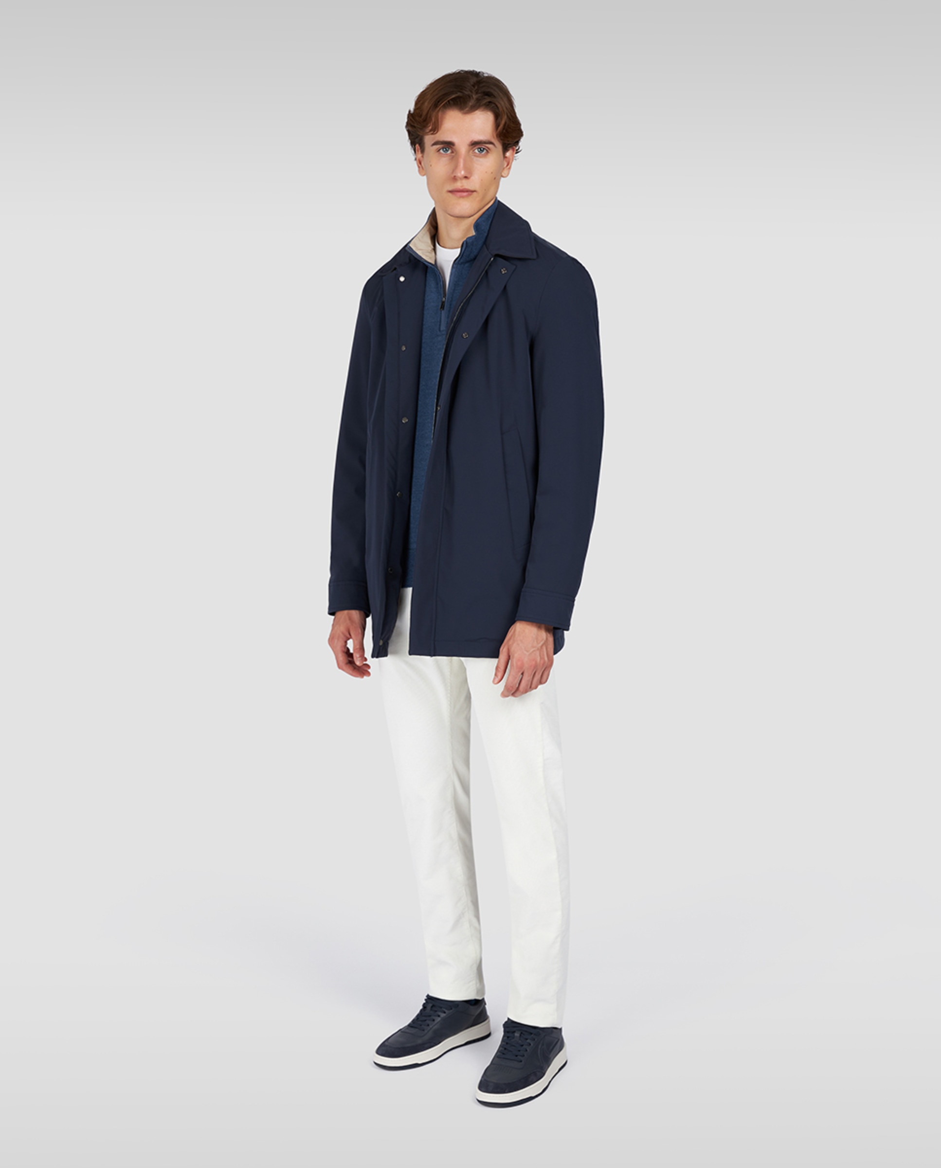 Gabardine Comprida com Colarinho de Camisa Typhoon Tamanhos Grandes Azul-marinho-7
