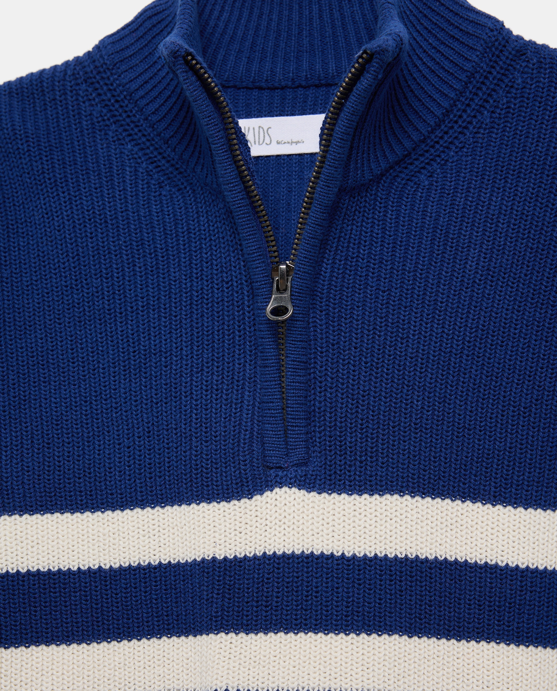 Camisola de Malha com Risca e Fecho de Correr Azul-6