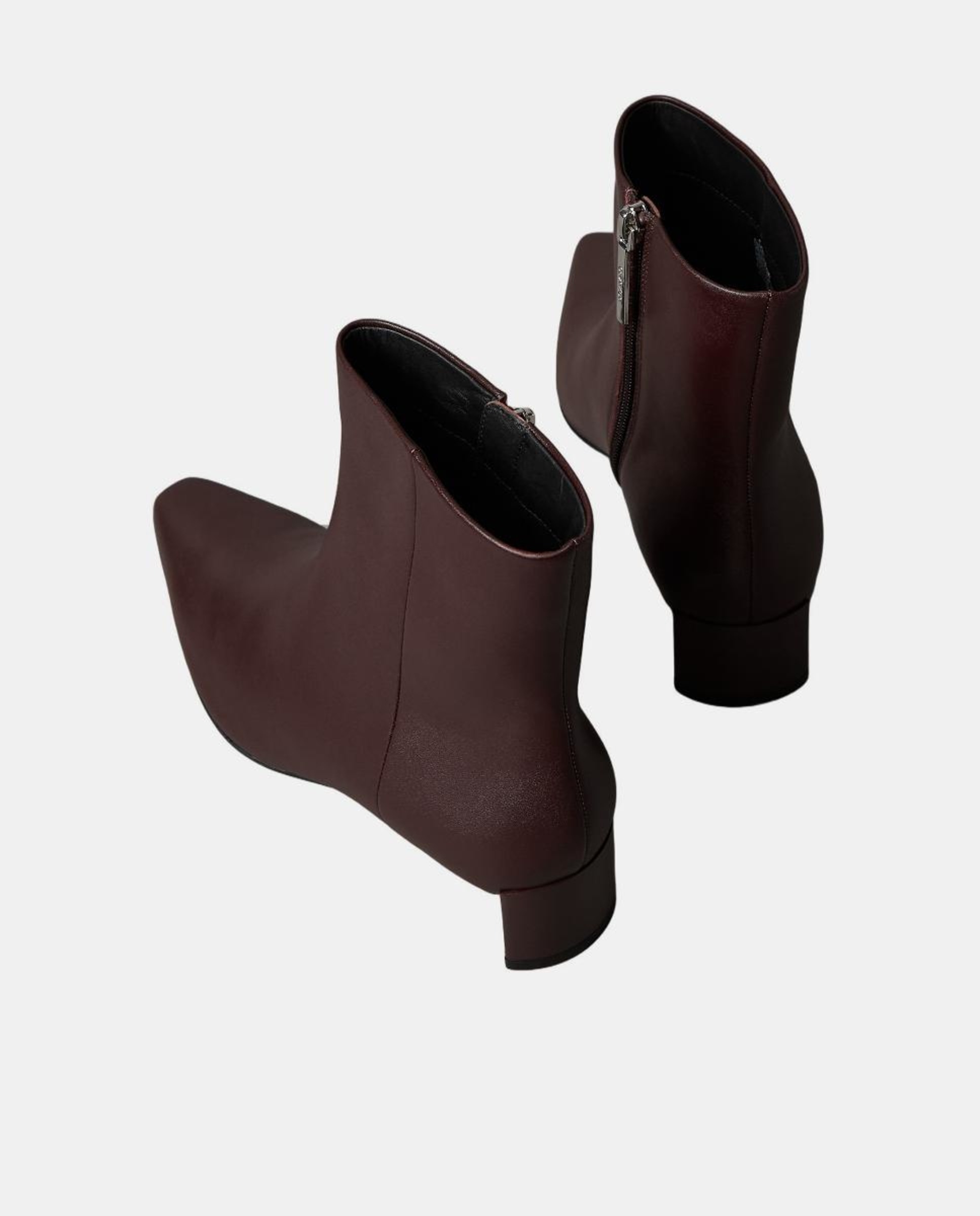 Botins em Pele com Salto Baixo Vermelho/Grená-3