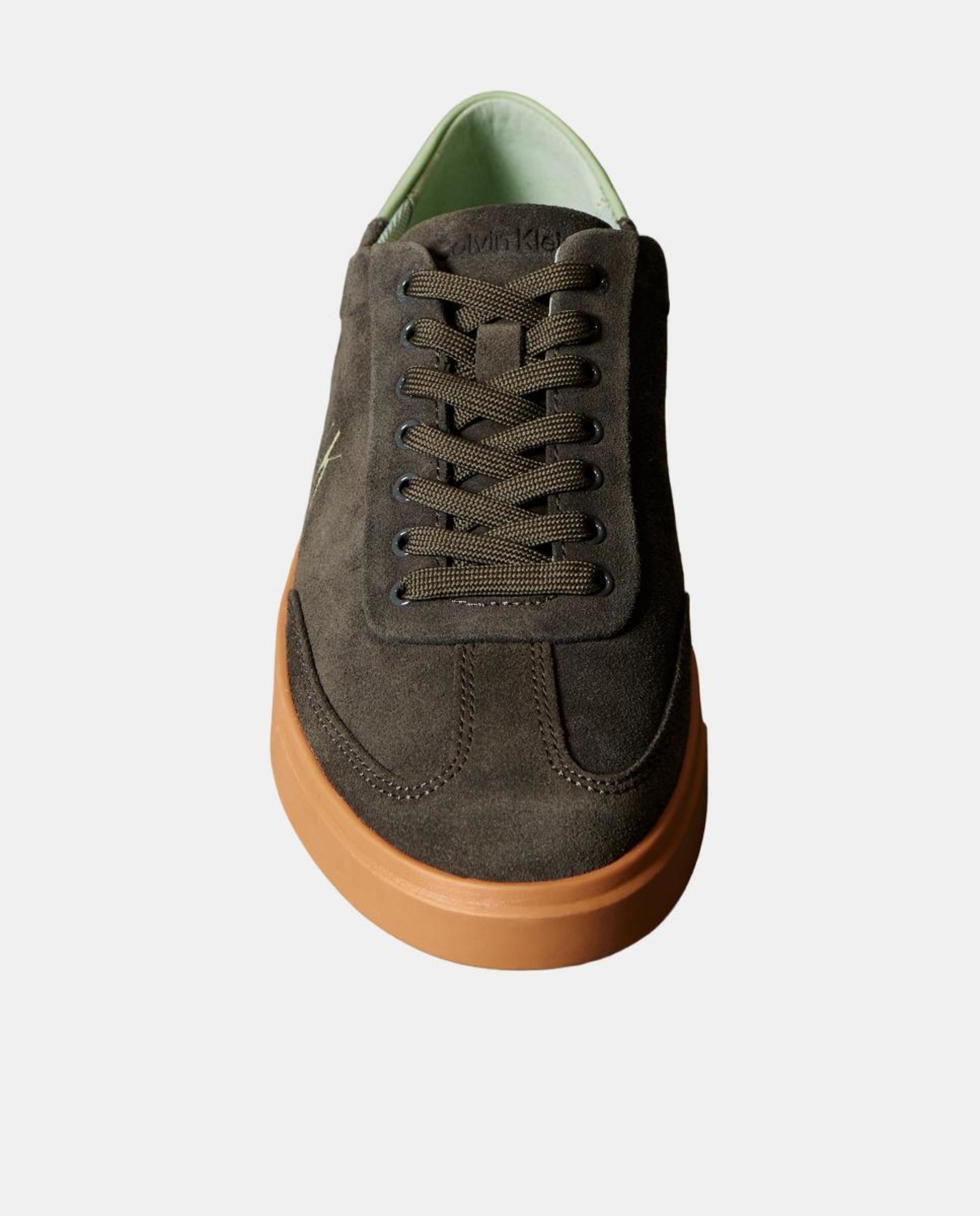 Sapatilhas Baixas em Pele Verde Azeitona-4