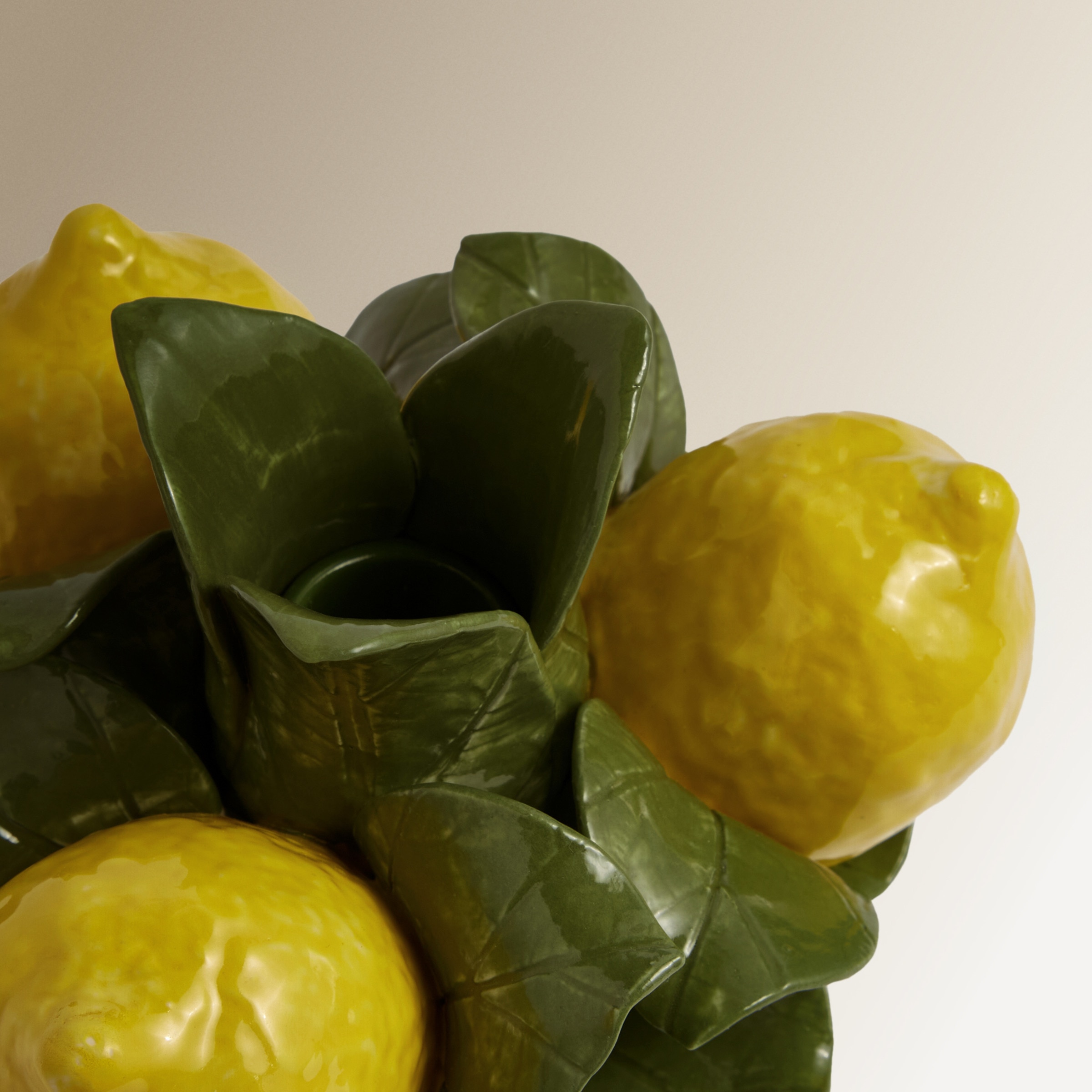 Candelabro Pintado à Mão Limões de Porcelana Amarelo-5