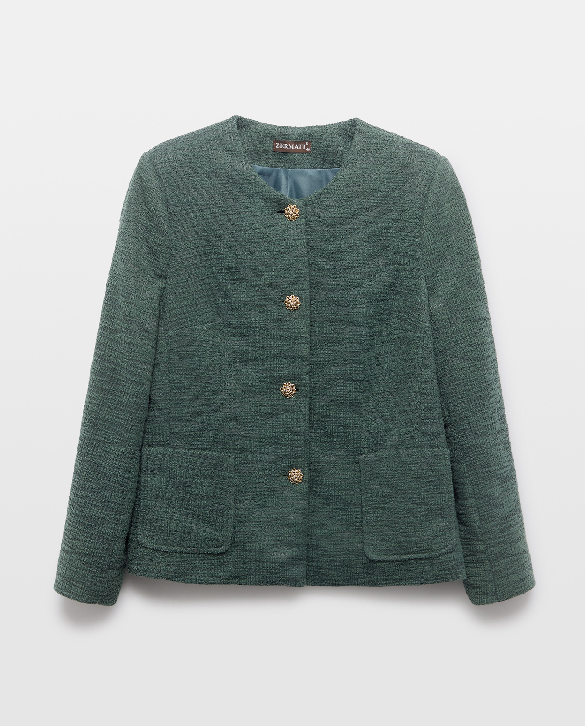 Casaco liso com manga comprida Verde-4