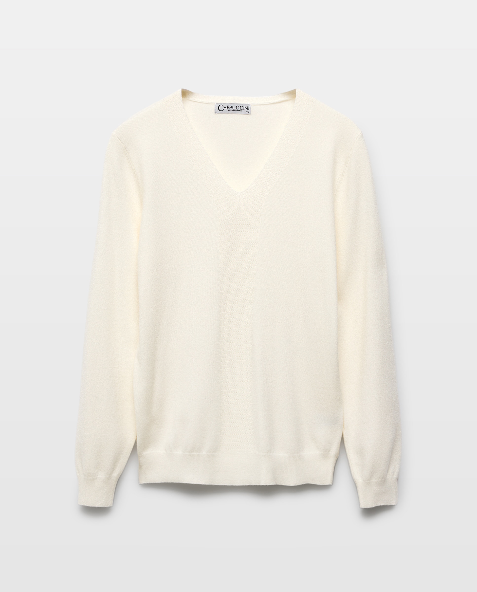 Camisola de malha lisa com manga comprida Natural-4