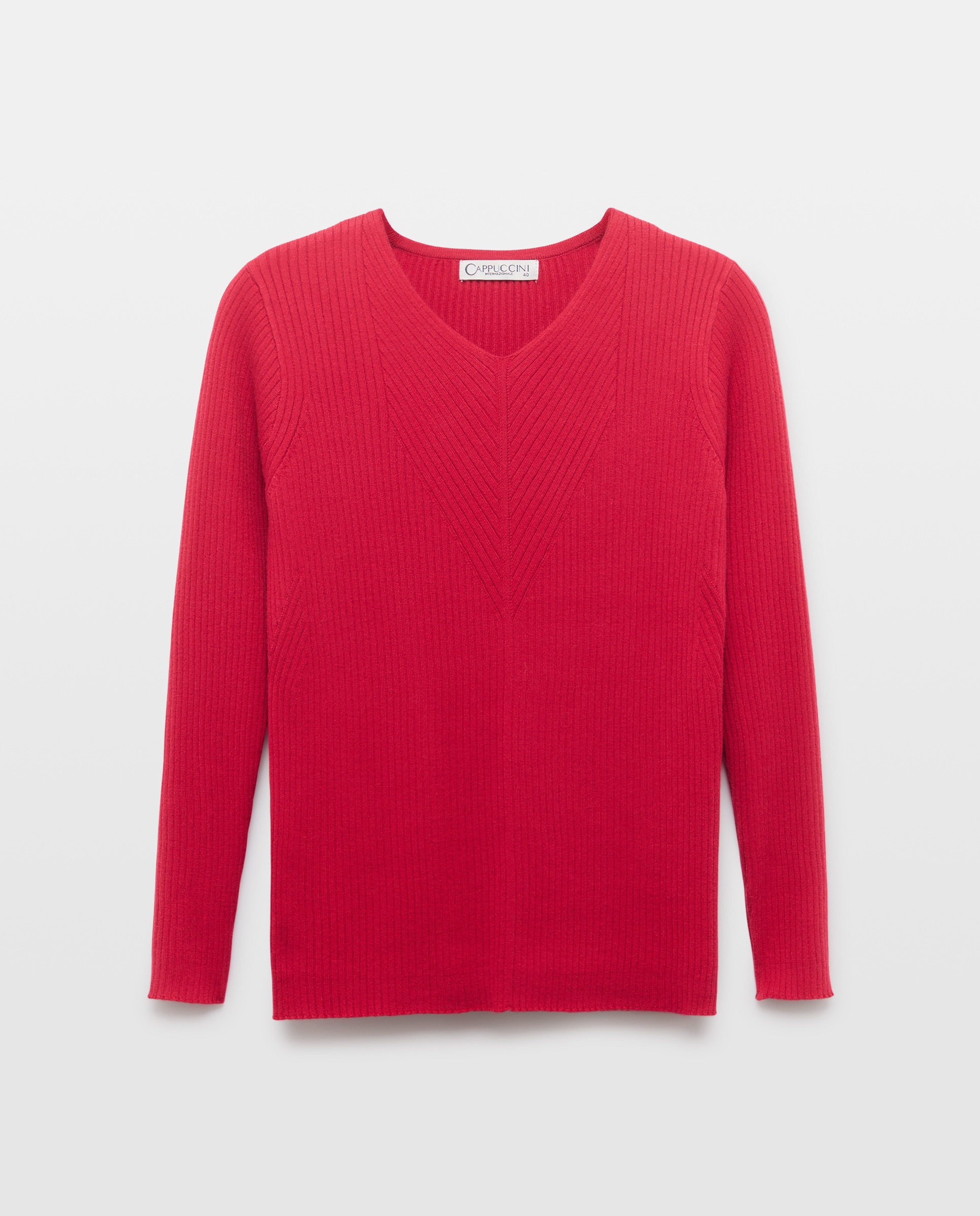 Camisola de malha lisa com manga comprida Vermelho-1