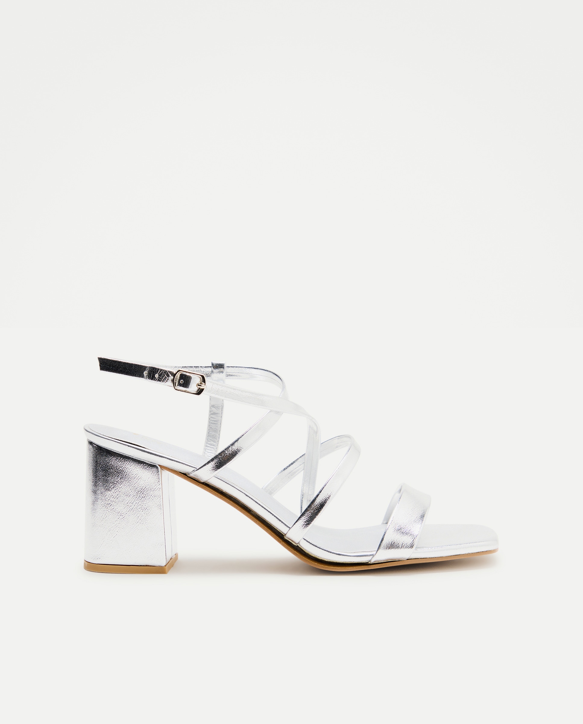 Sandálias de Tacão Médio Prata-1