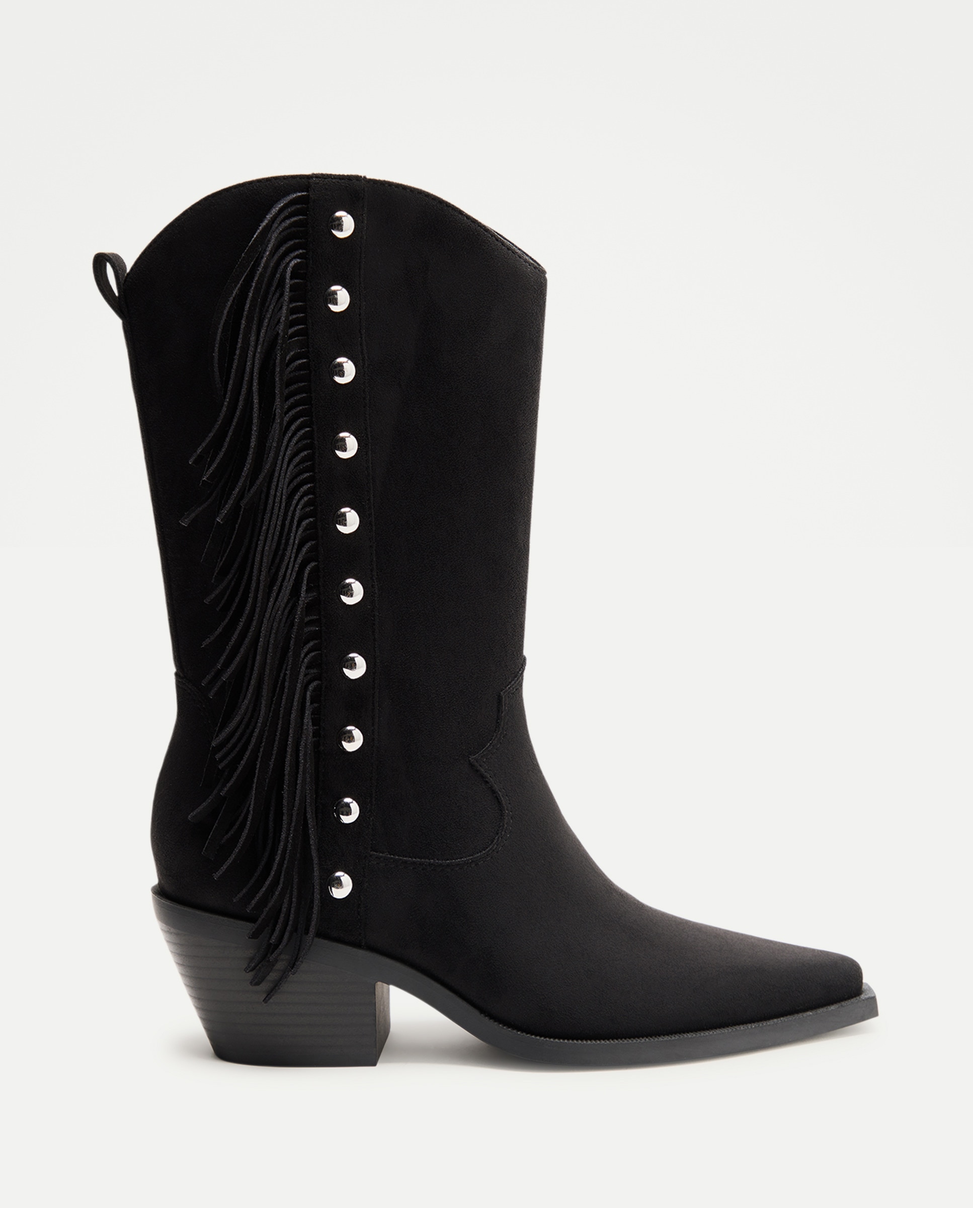 Botas Cowboy com Tacão, Franjas e Bolas Preto-1